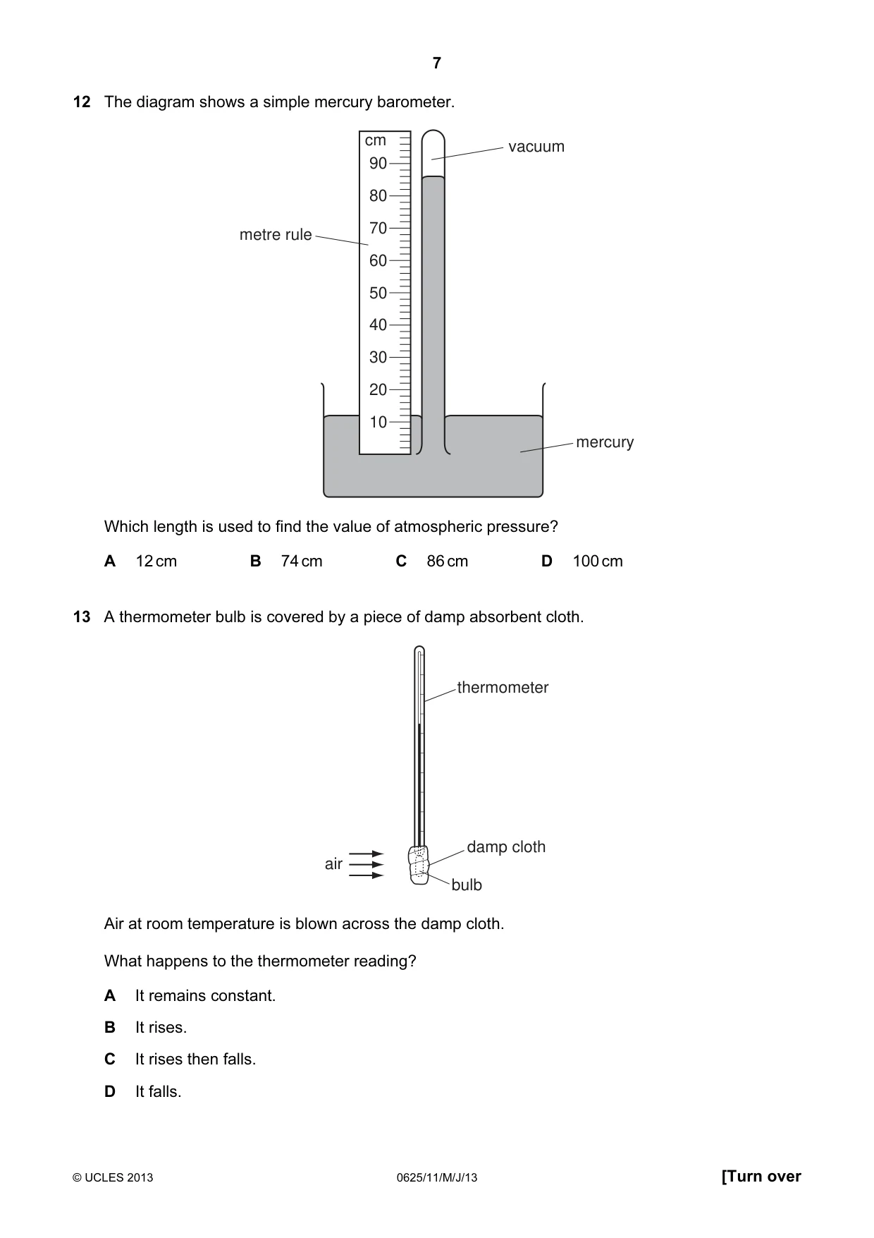 Cambridge IGCSE Physics 0625 2013 May/June Paper 1 · Variant 1 question paper, page 7 of 20