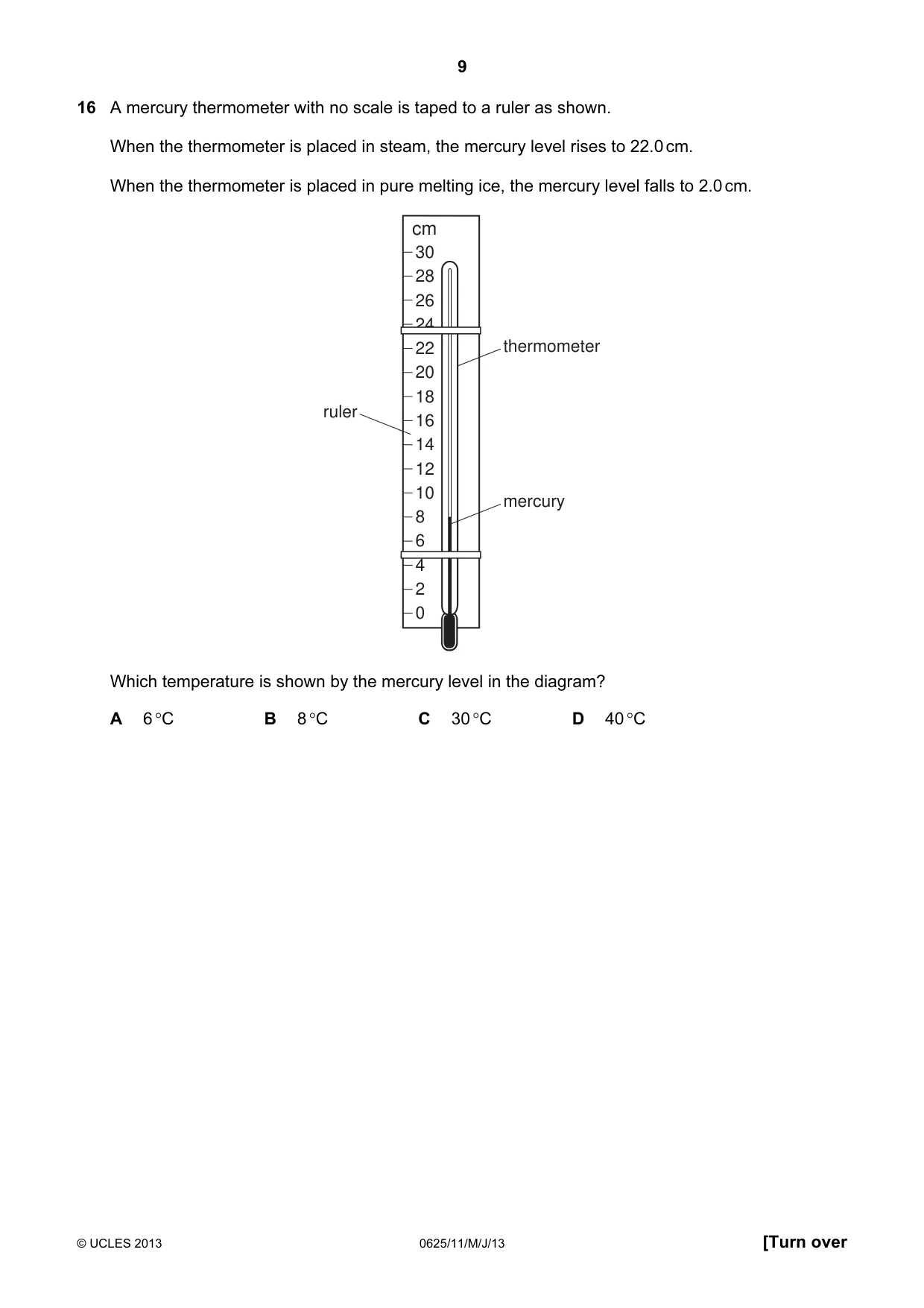 Cambridge IGCSE Physics 0625 2013 May/June Paper 1 · Variant 1 question paper, page 9 of 20