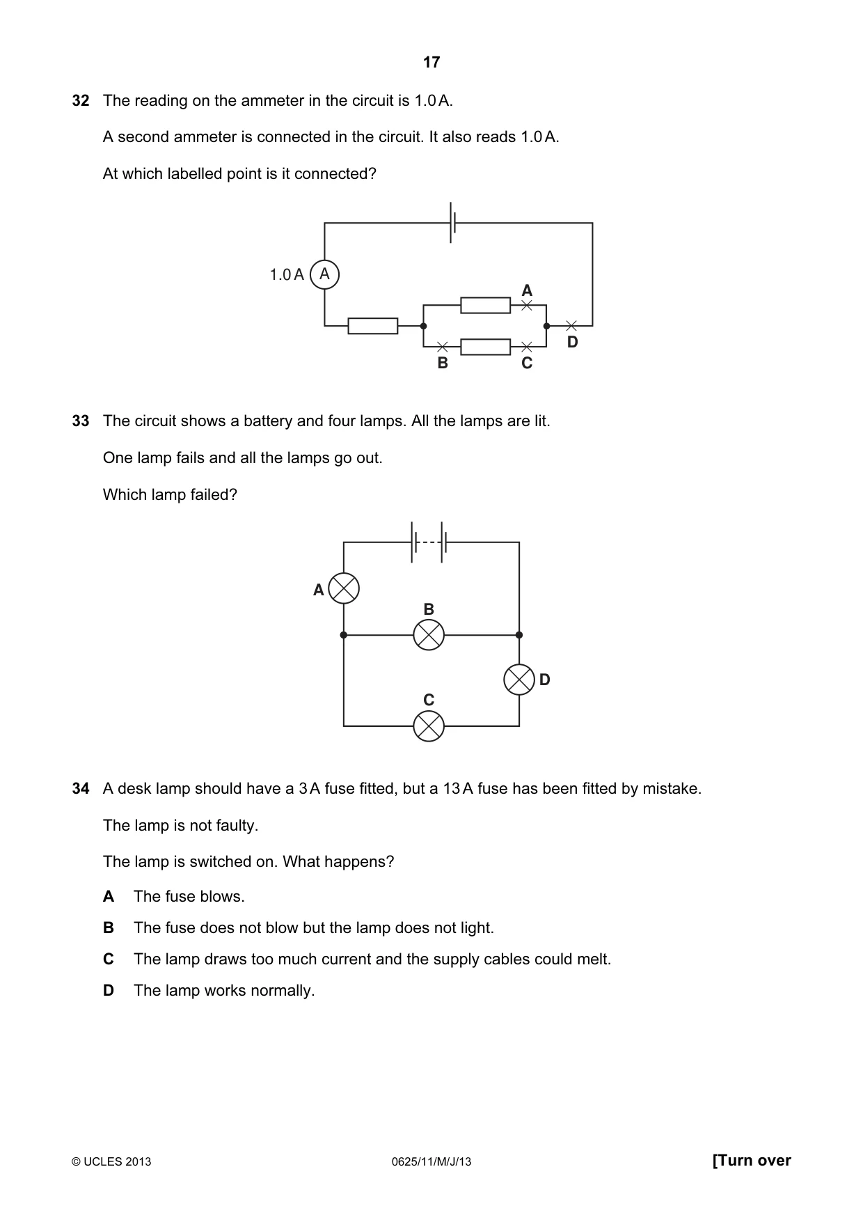 Cambridge IGCSE Physics 0625 2013 May/June Paper 1 · Variant 1 question paper, page 17 of 20
