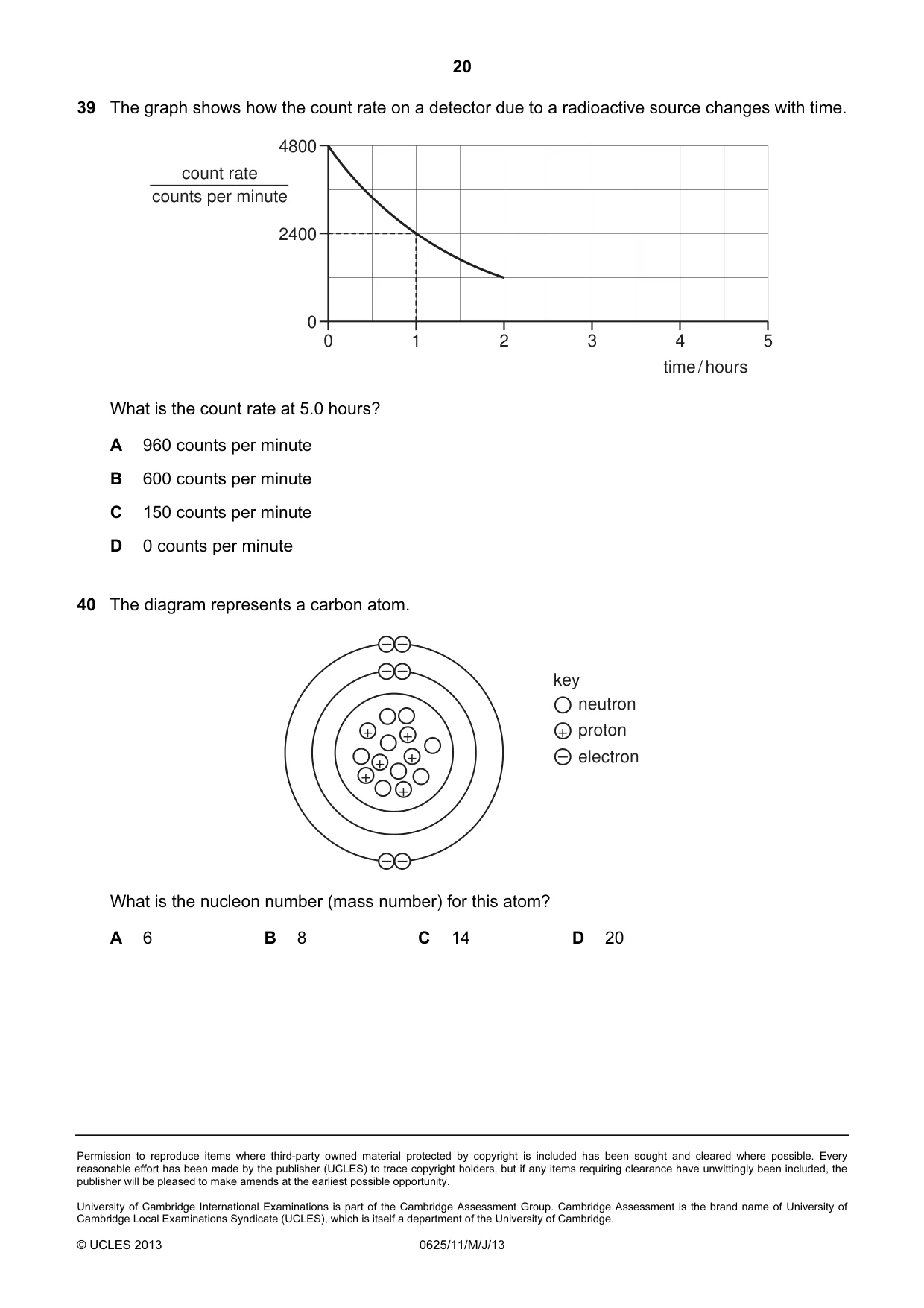 Cambridge IGCSE Physics 0625 2013 May/June Paper 1 · Variant 1 question paper, page 20 of 20