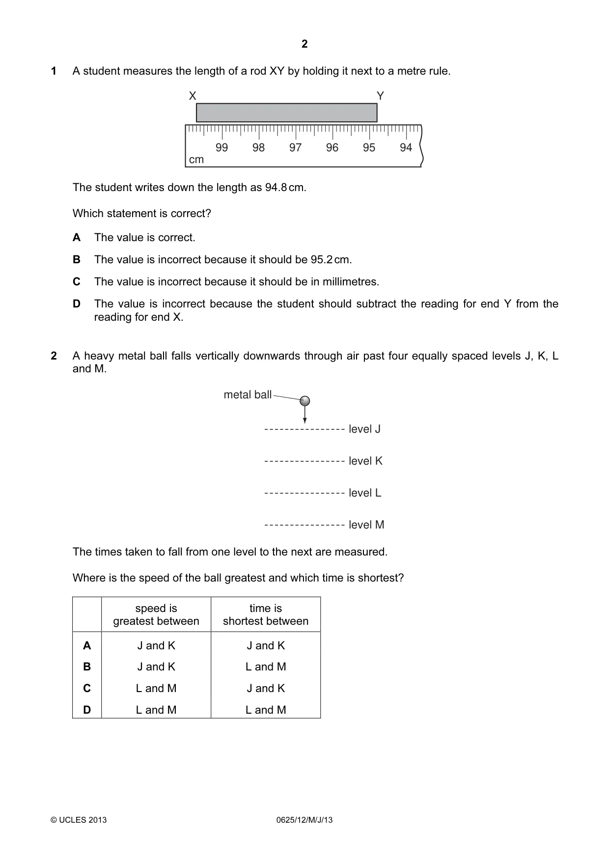 Cambridge IGCSE Physics 0625 2013 May/June Paper 1 · Variant 2 question paper, page 2 of 20