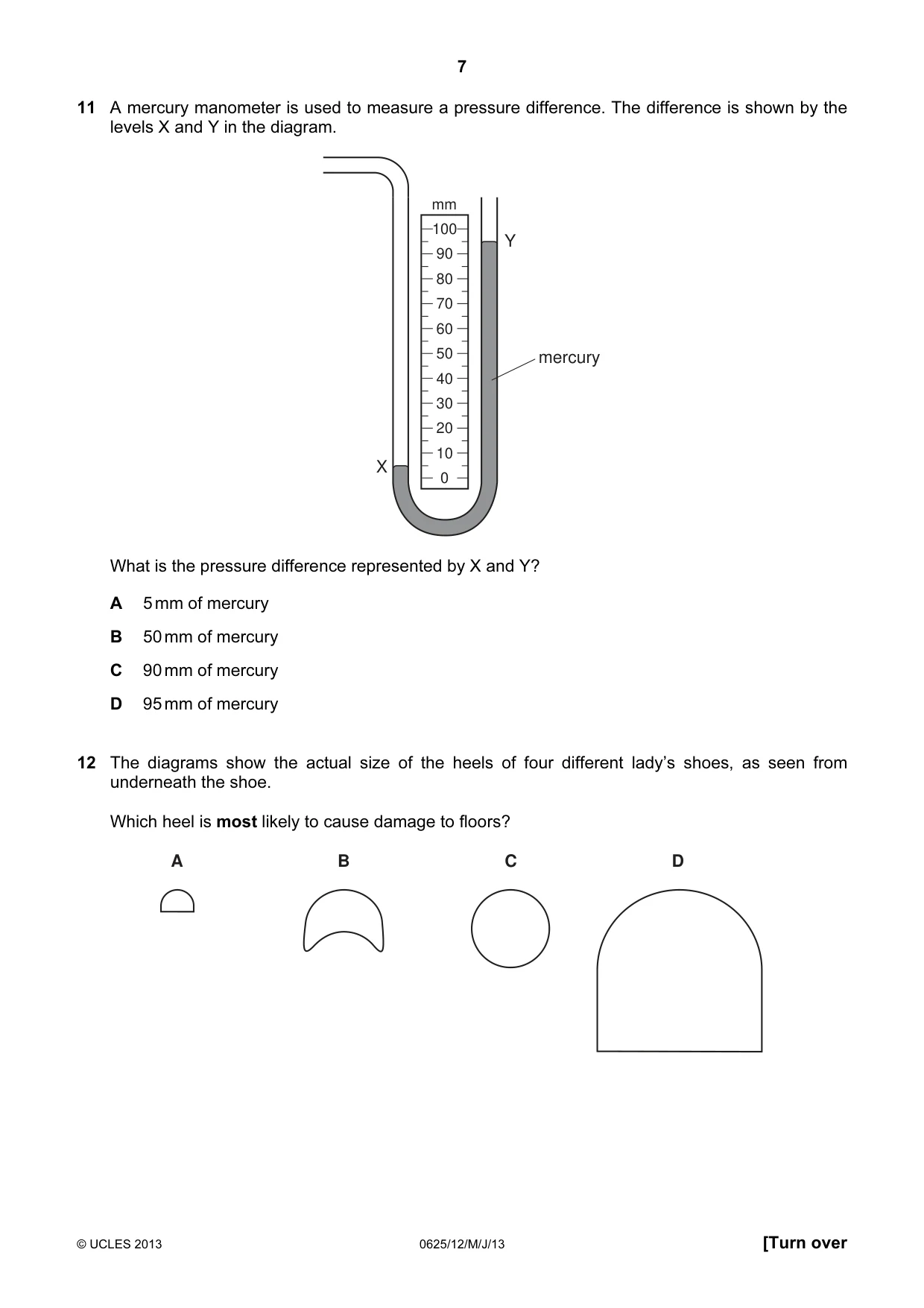 Cambridge IGCSE Physics 0625 2013 May/June Paper 1 · Variant 2 question paper, page 7 of 20