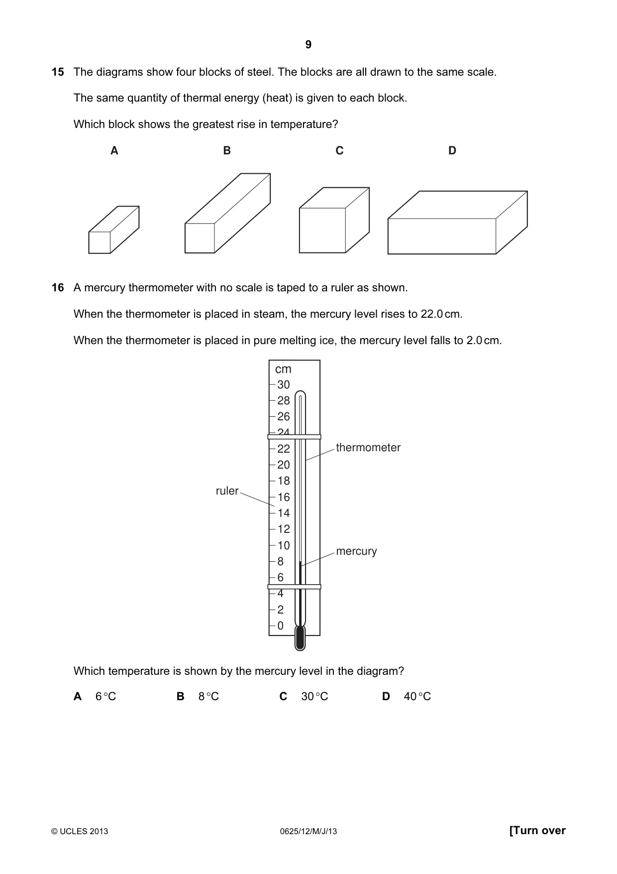 Cambridge IGCSE Physics 0625 2013 May/June Paper 1 · Variant 2 question paper, page 9 of 20