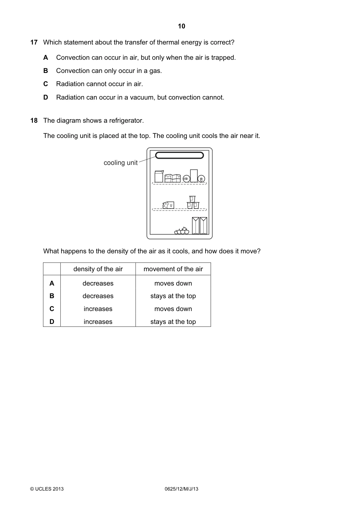 Cambridge IGCSE Physics 0625 2013 May/June Paper 1 · Variant 2 question paper, page 10 of 20