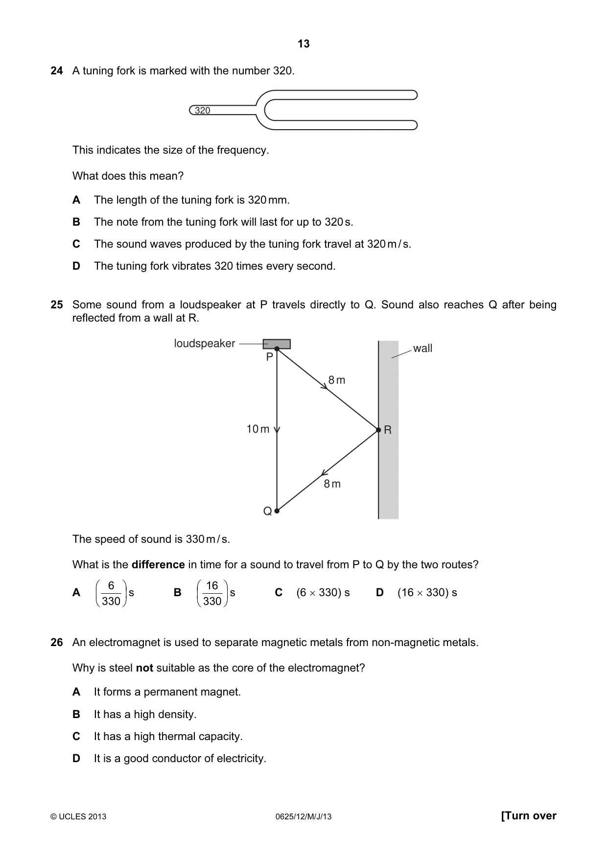 Cambridge IGCSE Physics 0625 2013 May/June Paper 1 · Variant 2 question paper, page 13 of 20