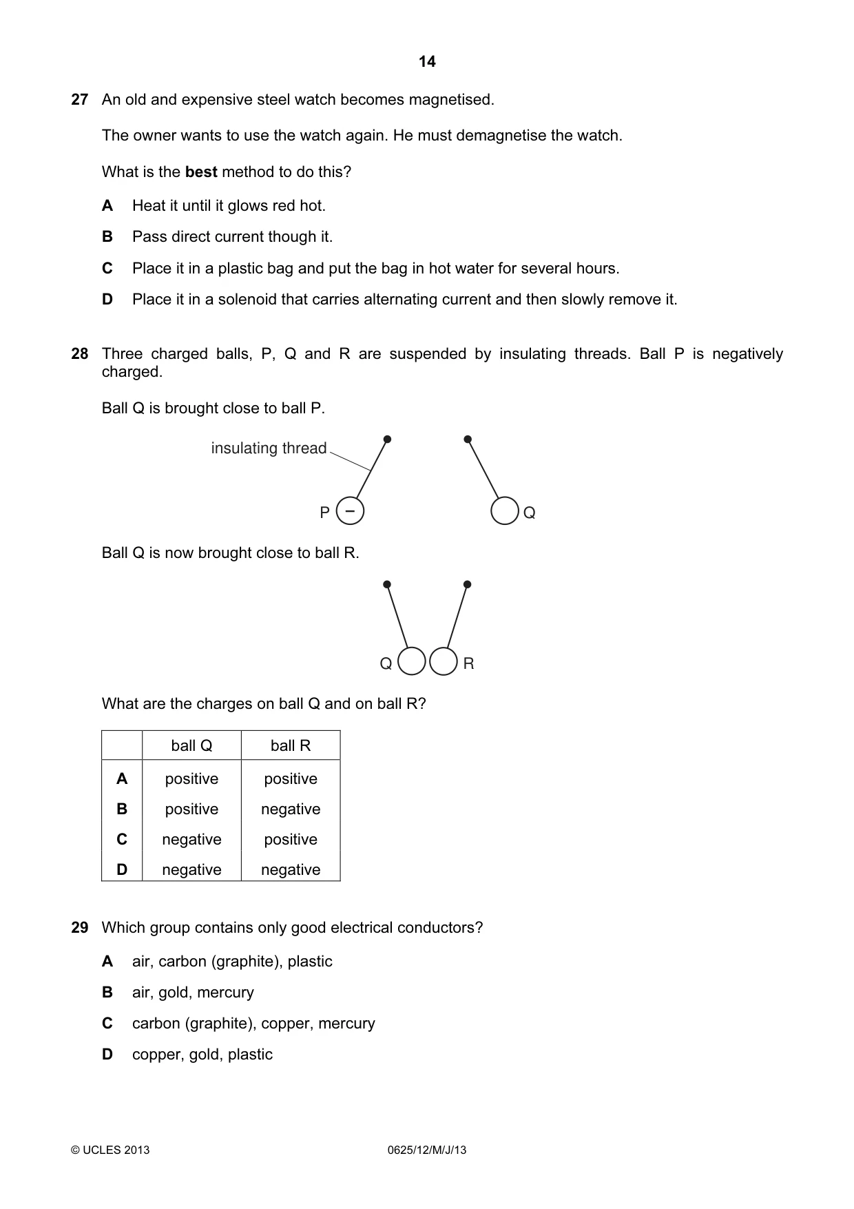 Cambridge IGCSE Physics 0625 2013 May/June Paper 1 · Variant 2 question paper, page 14 of 20