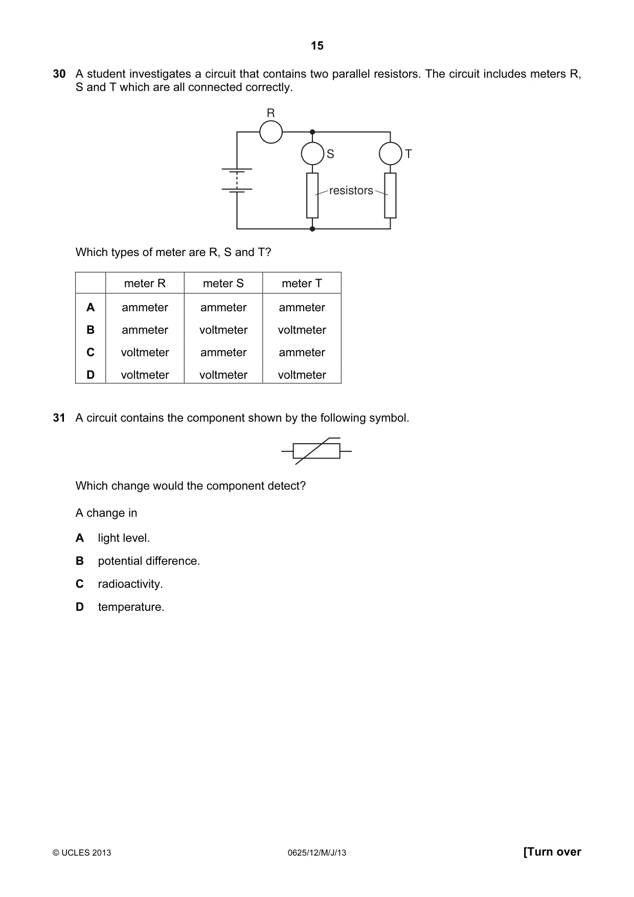 Cambridge IGCSE Physics 0625 2013 May/June Paper 1 · Variant 2 question paper, page 15 of 20
