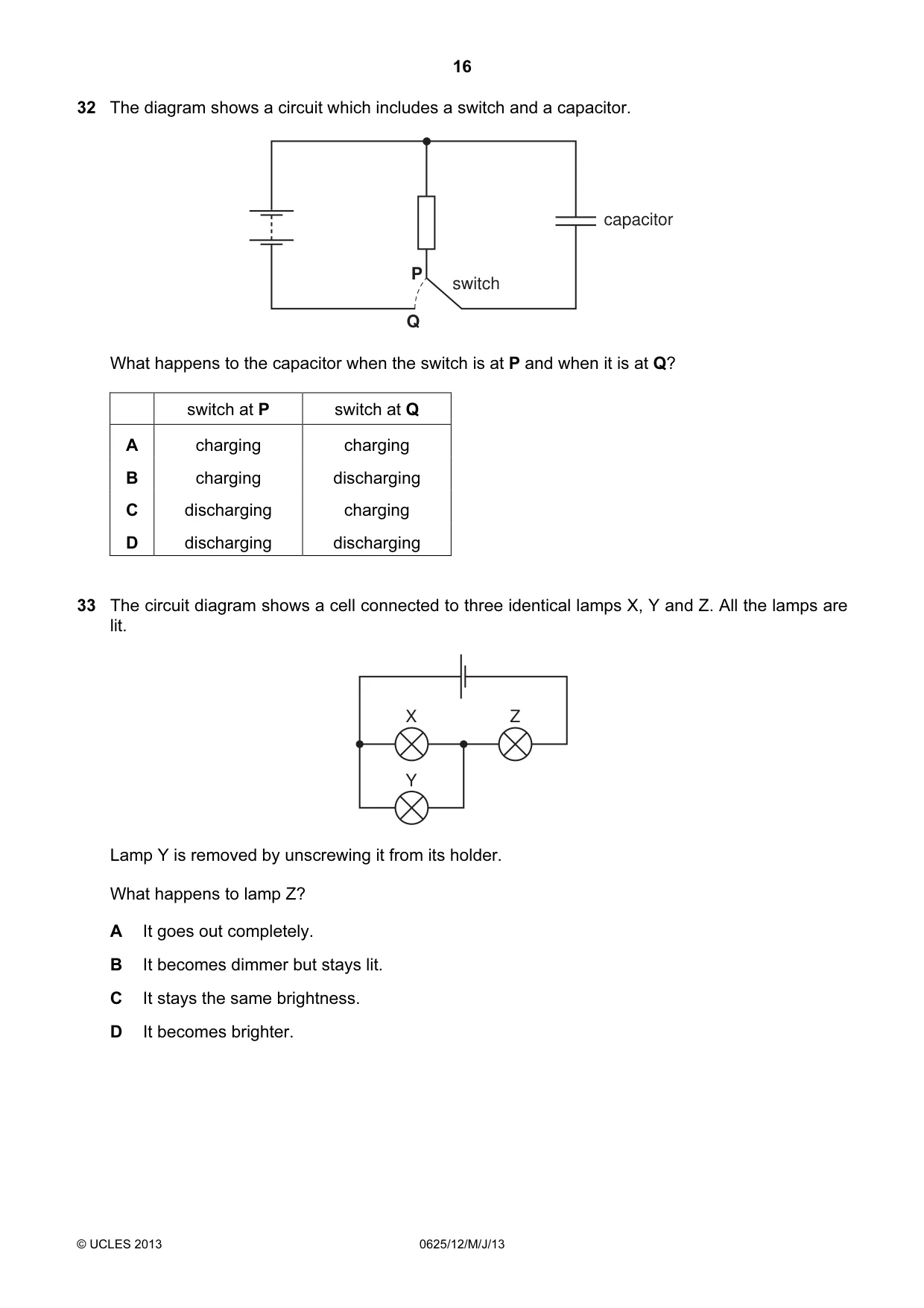 Cambridge IGCSE Physics 0625 2013 May/June Paper 1 · Variant 2 question paper, page 16 of 20