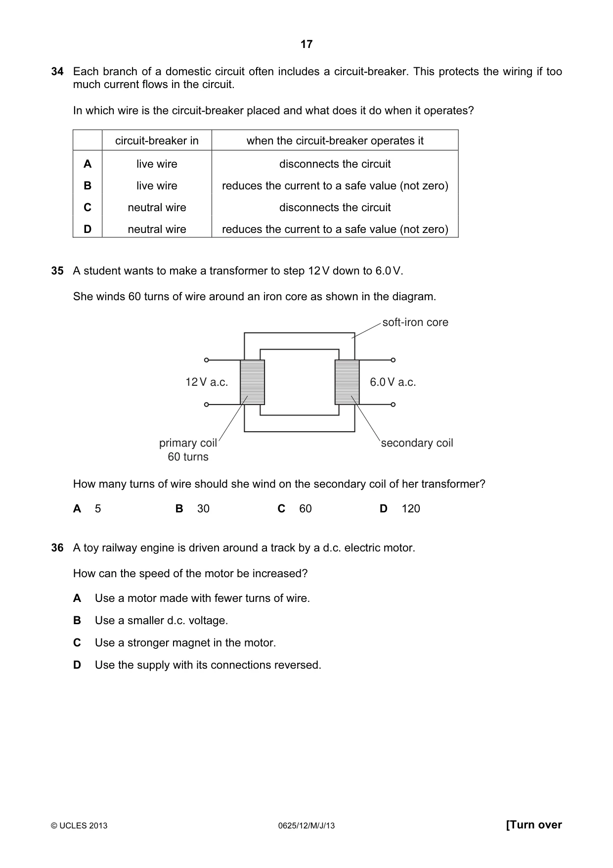 Cambridge IGCSE Physics 0625 2013 May/June Paper 1 · Variant 2 question paper, page 17 of 20