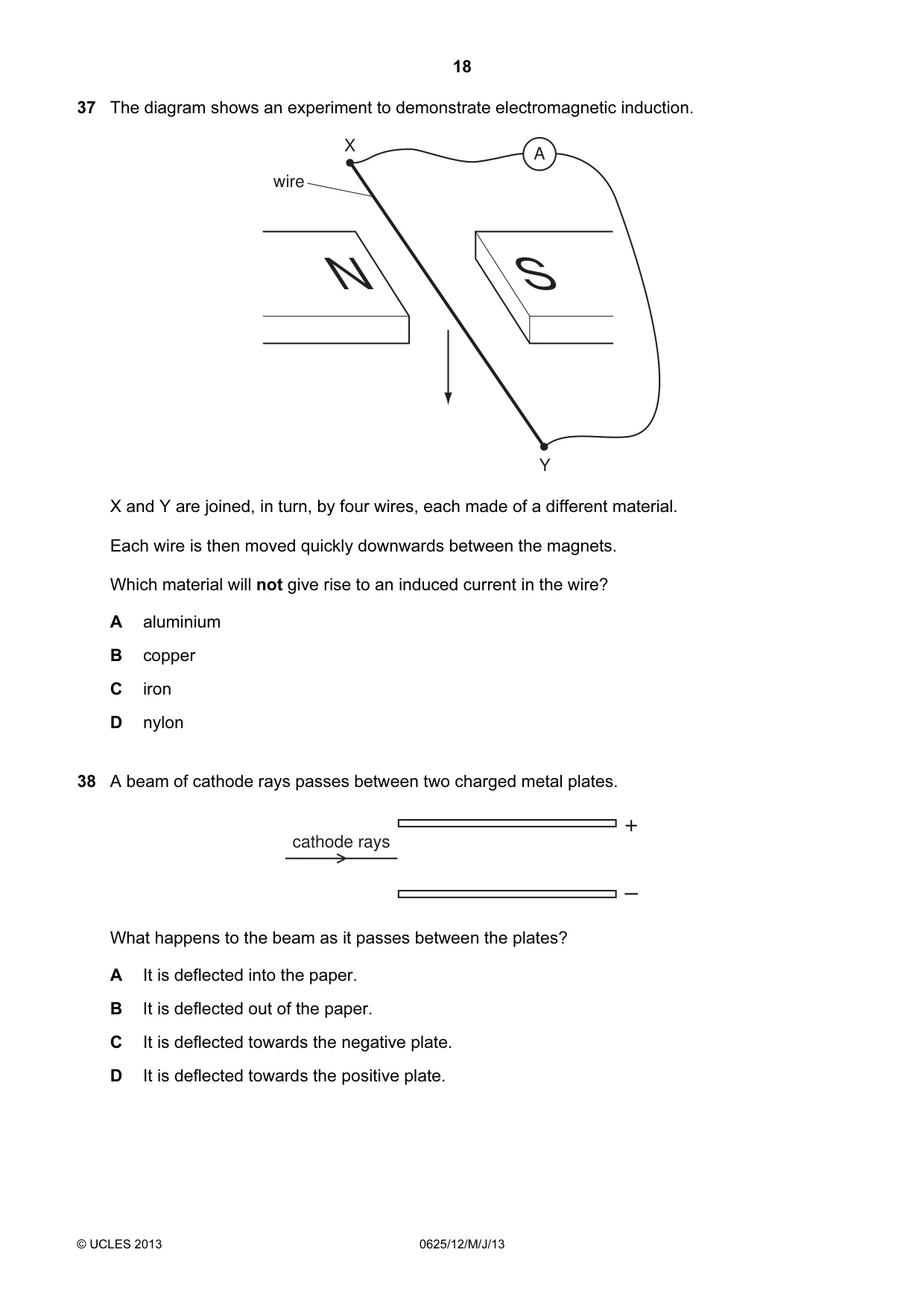 Cambridge IGCSE Physics 0625 2013 May/June Paper 1 · Variant 2 question paper, page 18 of 20