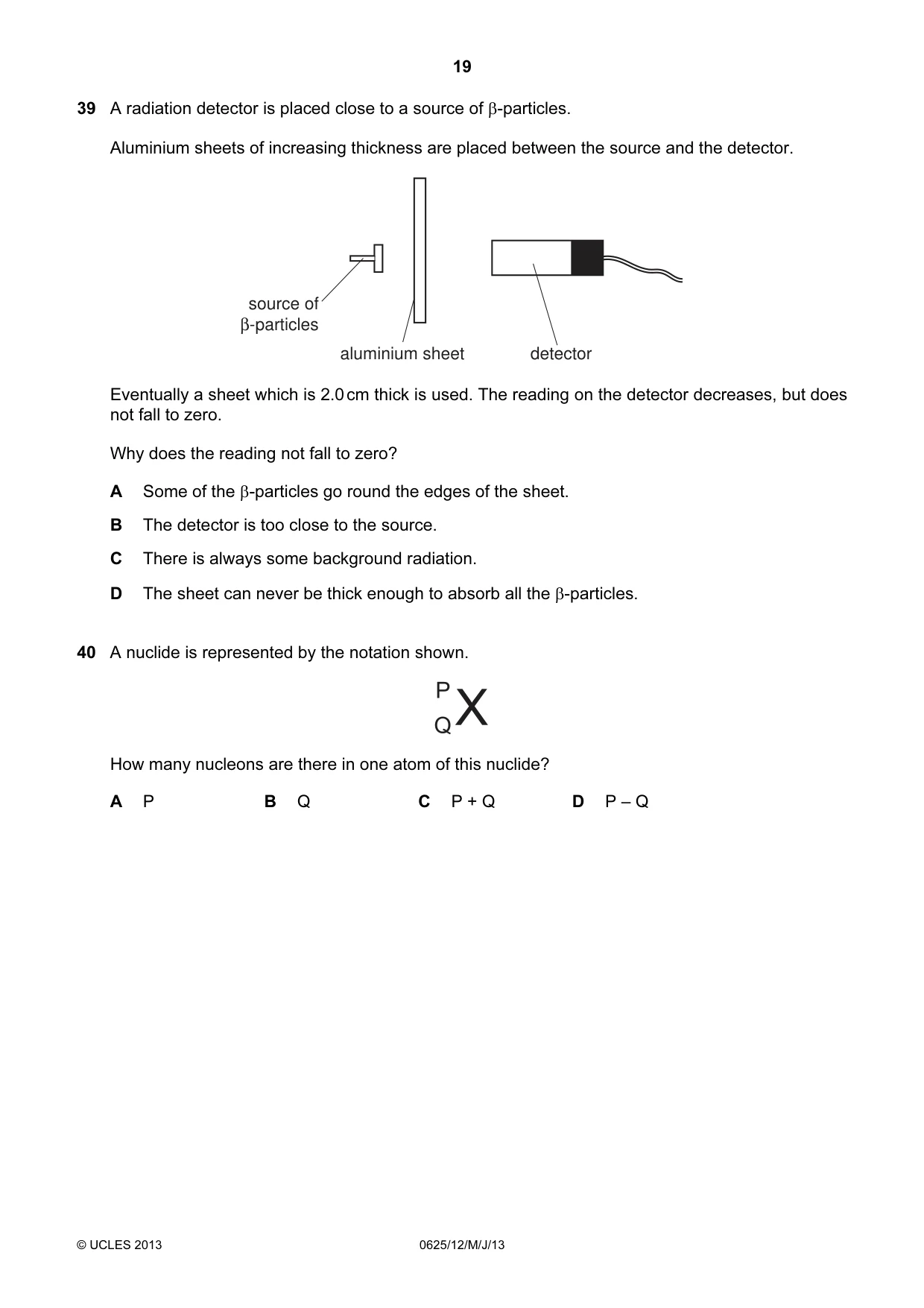 Cambridge IGCSE Physics 0625 2013 May/June Paper 1 · Variant 2 question paper, page 19 of 20