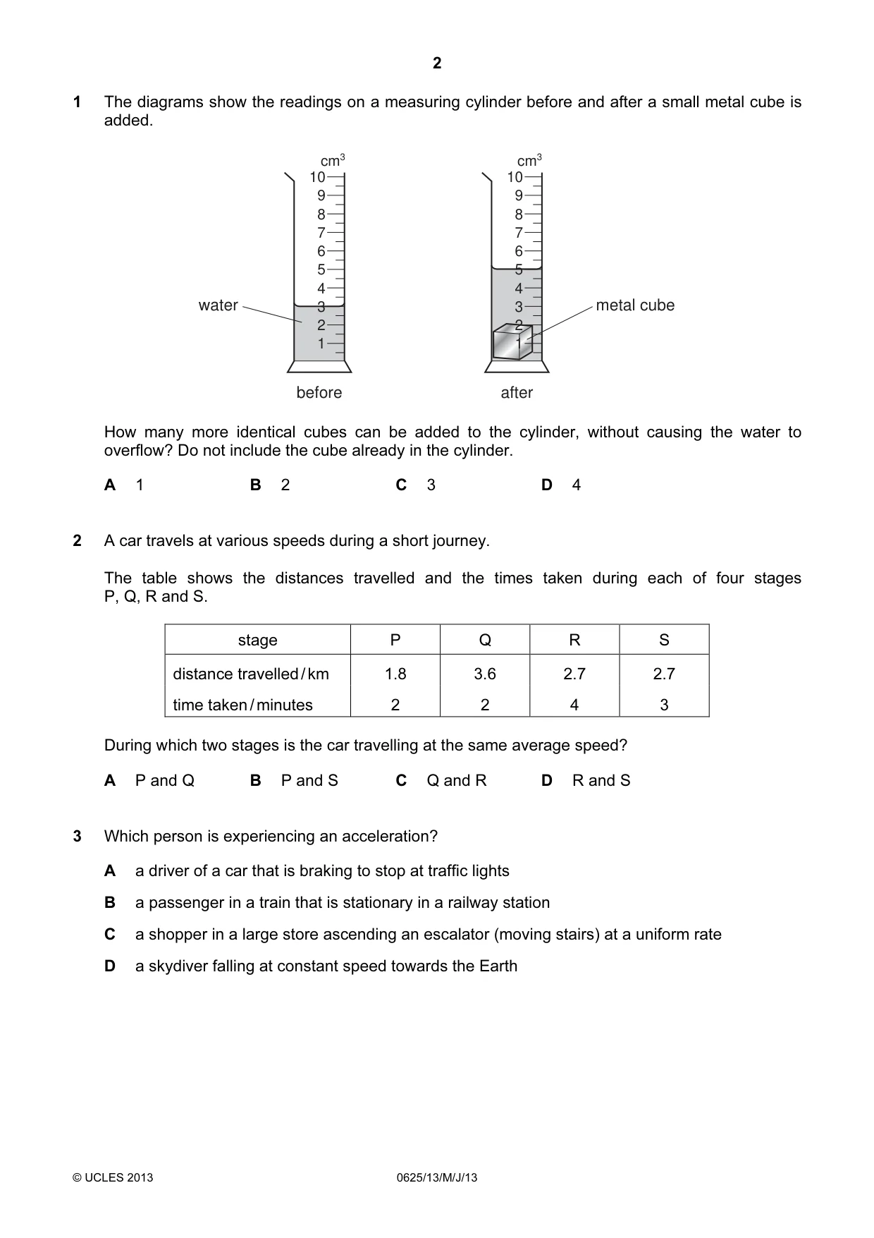 Cambridge IGCSE Physics 0625 2013 May/June Paper 1 · Variant 3 question paper, page 2 of 20