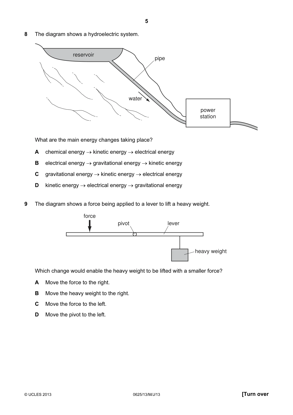 Cambridge IGCSE Physics 0625 2013 May/June Paper 1 · Variant 3 question paper, page 5 of 20
