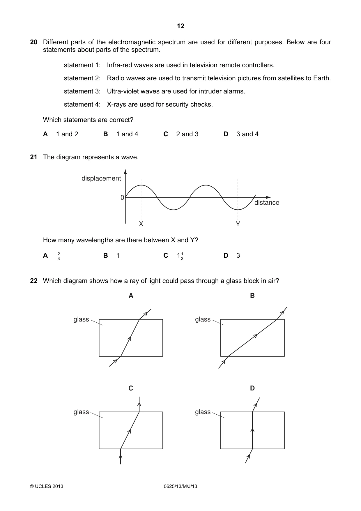 Cambridge IGCSE Physics 0625 2013 May/June Paper 1 · Variant 3 question paper, page 12 of 20
