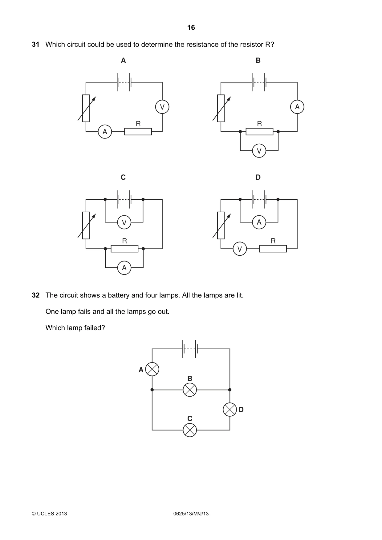 Cambridge IGCSE Physics 0625 2013 May/June Paper 1 · Variant 3 question paper, page 16 of 20