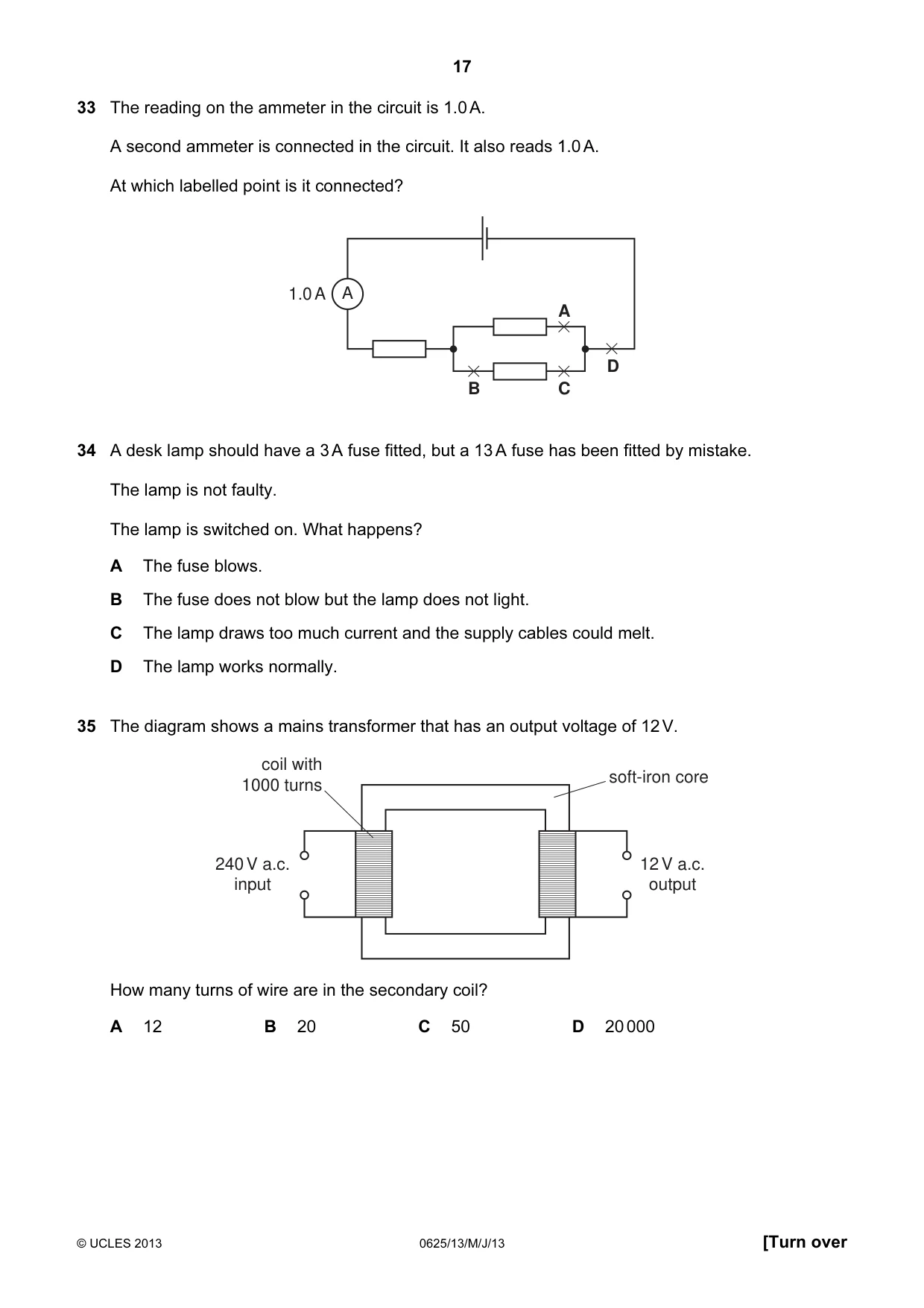 Cambridge IGCSE Physics 0625 2013 May/June Paper 1 · Variant 3 question paper, page 17 of 20