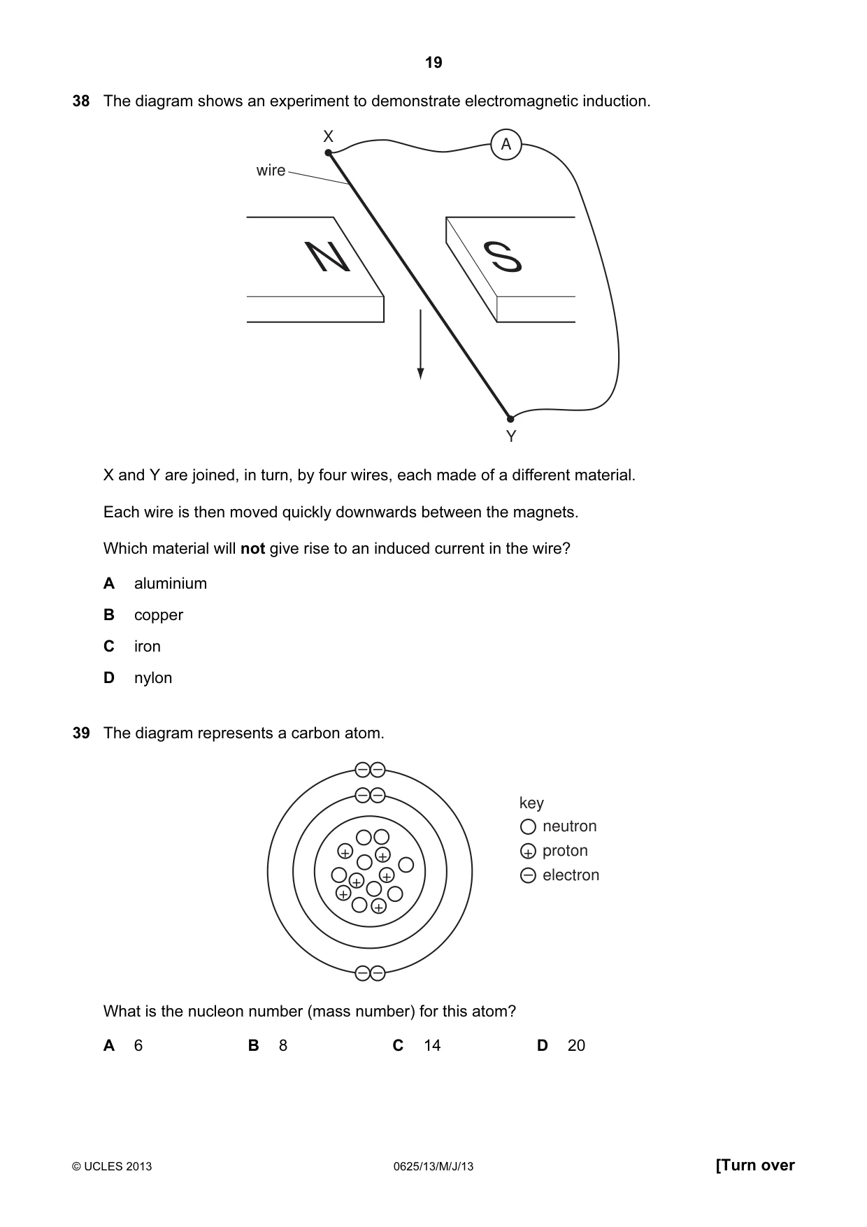 Cambridge IGCSE Physics 0625 2013 May/June Paper 1 · Variant 3 question paper, page 19 of 20
