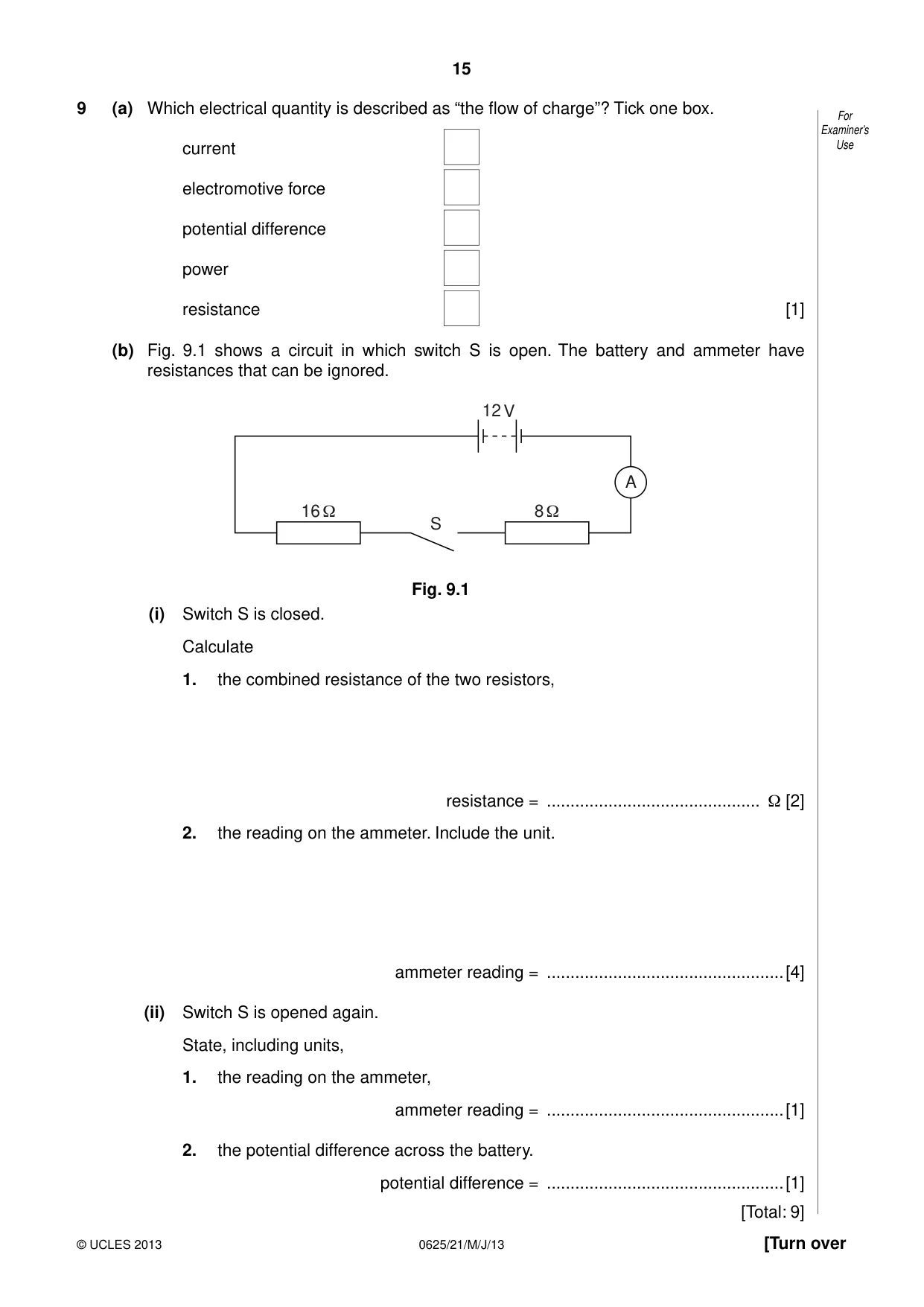 Cambridge IGCSE Physics 0625 2013 May/June Paper 2 · Variant 1 question paper, page 15 of 20