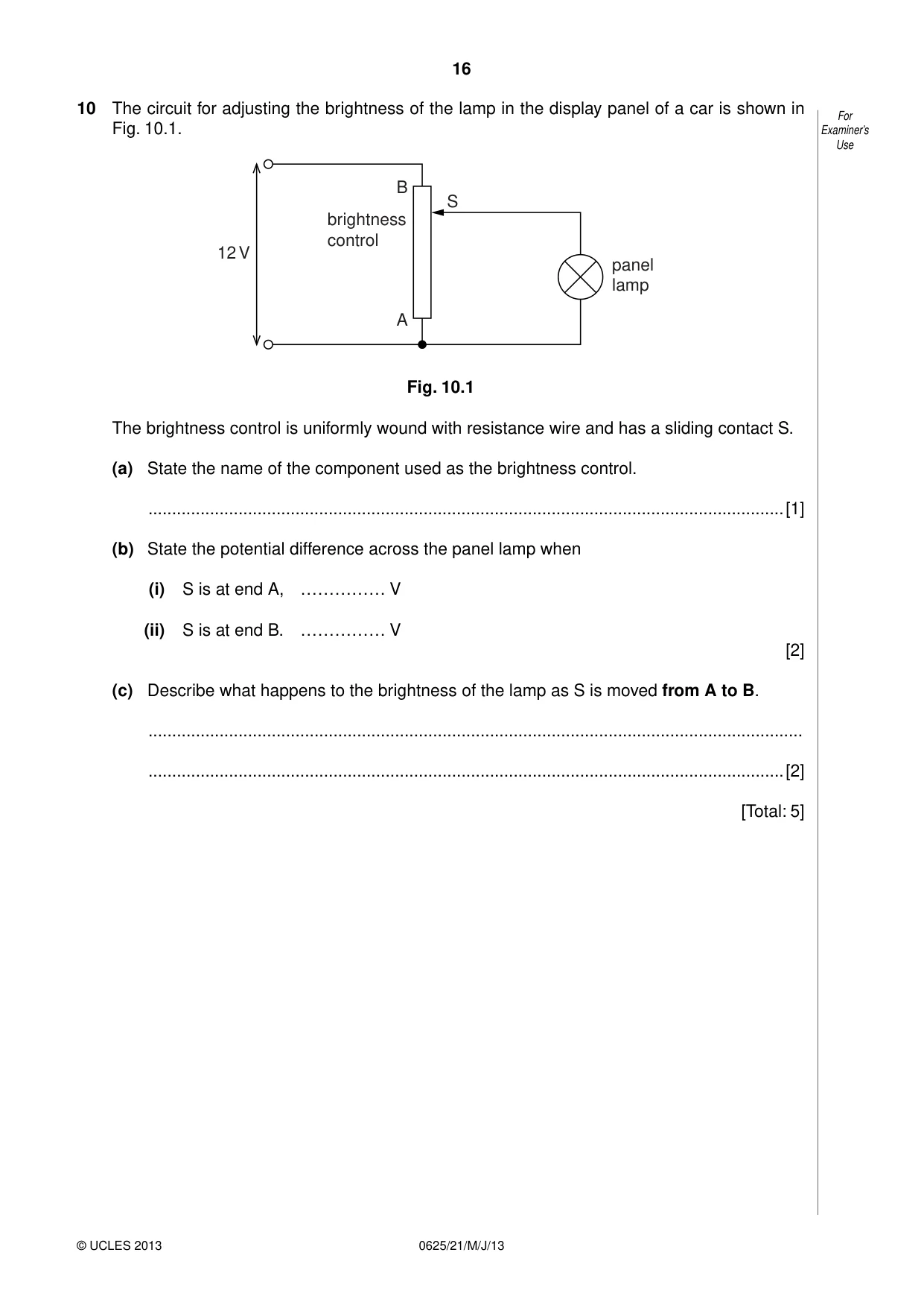 Cambridge IGCSE Physics 0625 2013 May/June Paper 2 · Variant 1 question paper, page 16 of 20