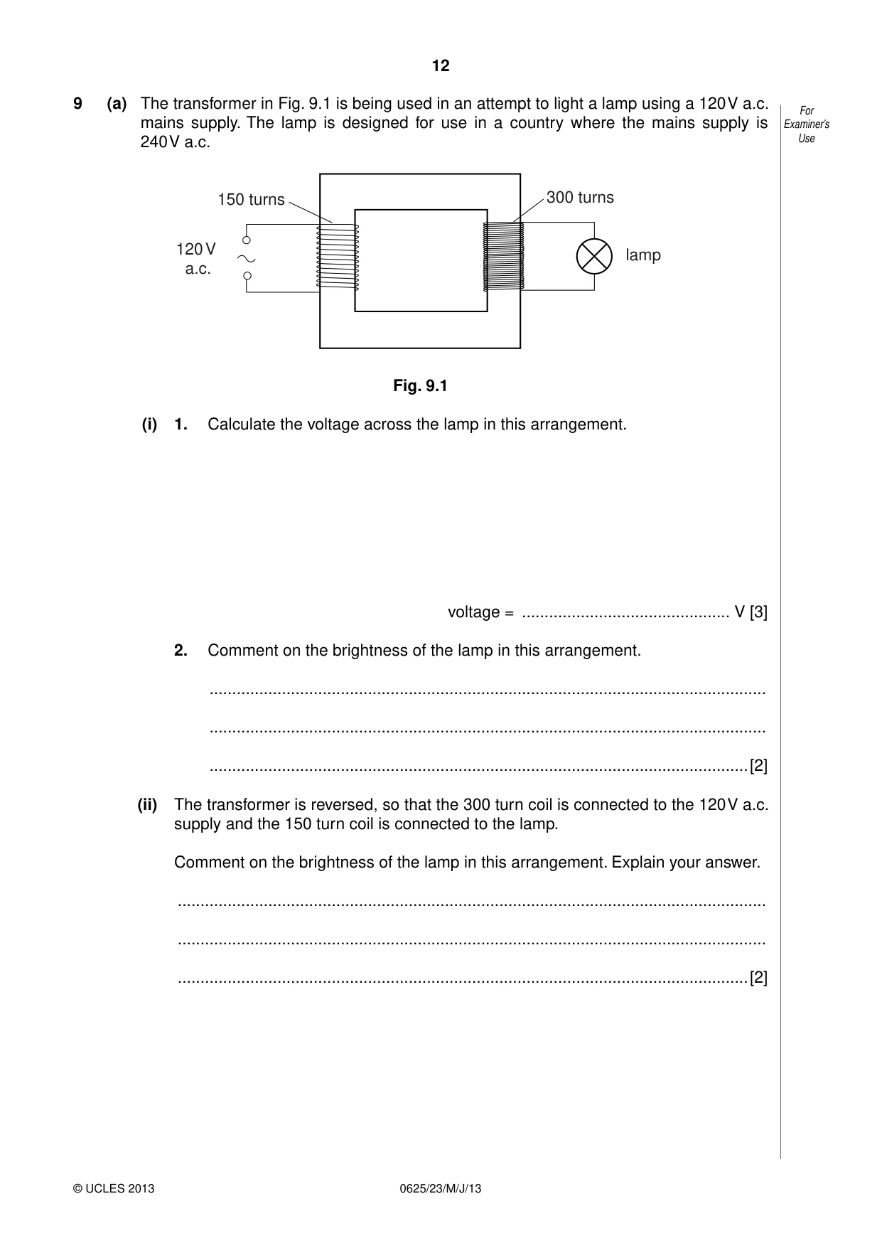 Cambridge IGCSE Physics 0625 2013 May/June Paper 2 · Variant 3 question paper, page 12 of 16