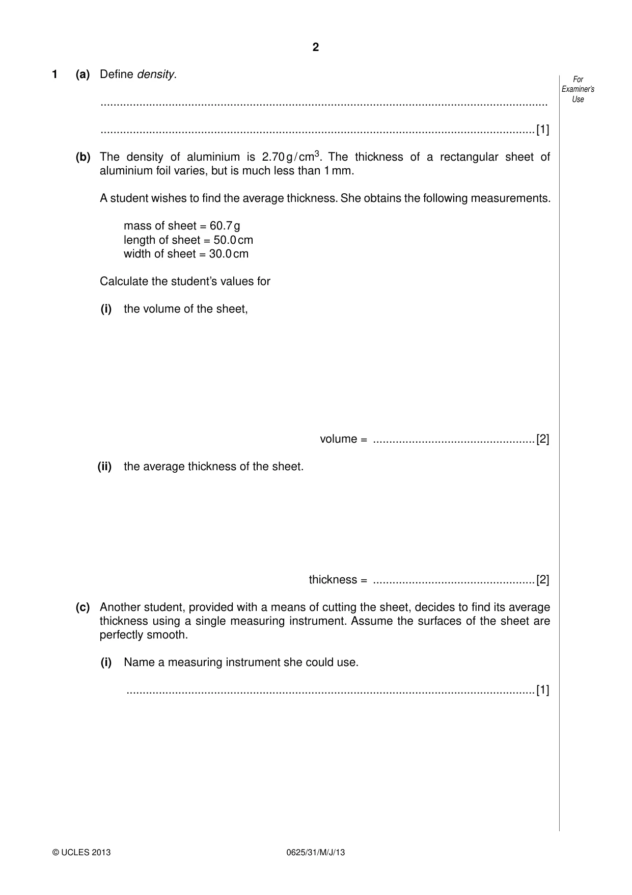Cambridge IGCSE Physics 0625 2013 May/June Paper 3 · Variant 1 question paper, page 2 of 20