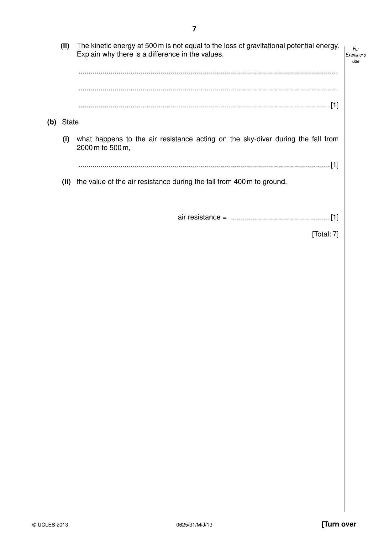 Cambridge IGCSE Physics 0625 2013 May/June Paper 3 · Variant 1 question paper, page 7 of 20