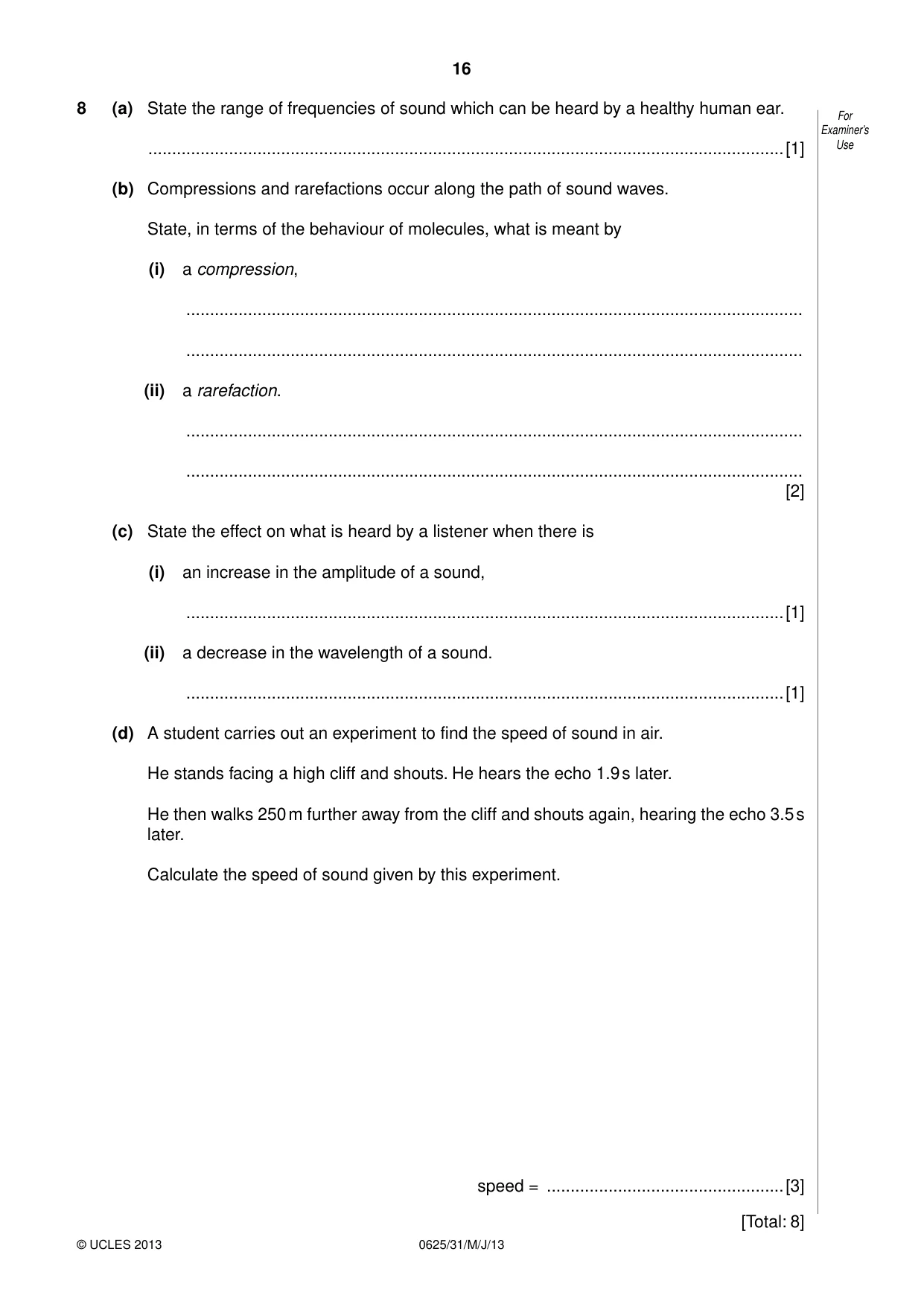 Cambridge IGCSE Physics 0625 2013 May/June Paper 3 · Variant 1 question paper, page 16 of 20