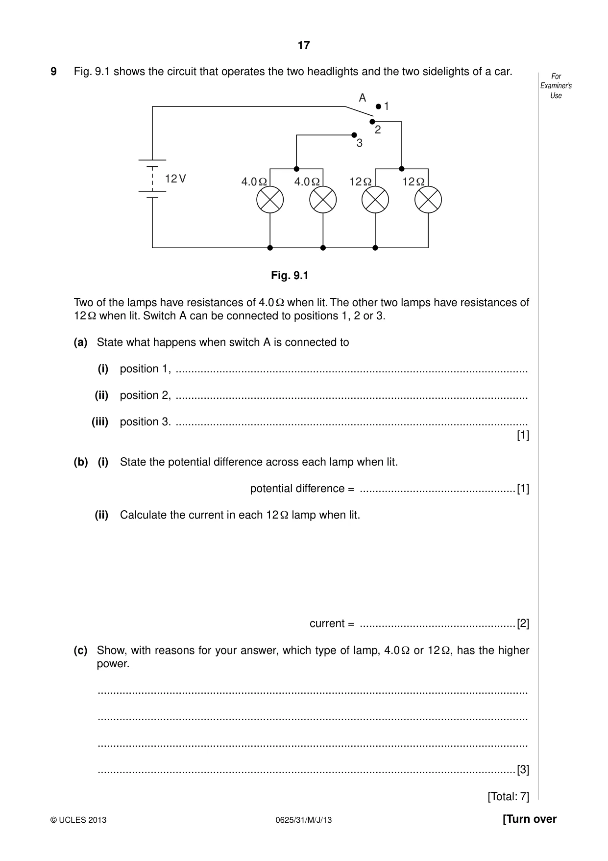 Cambridge IGCSE Physics 0625 2013 May/June Paper 3 · Variant 1 question paper, page 17 of 20