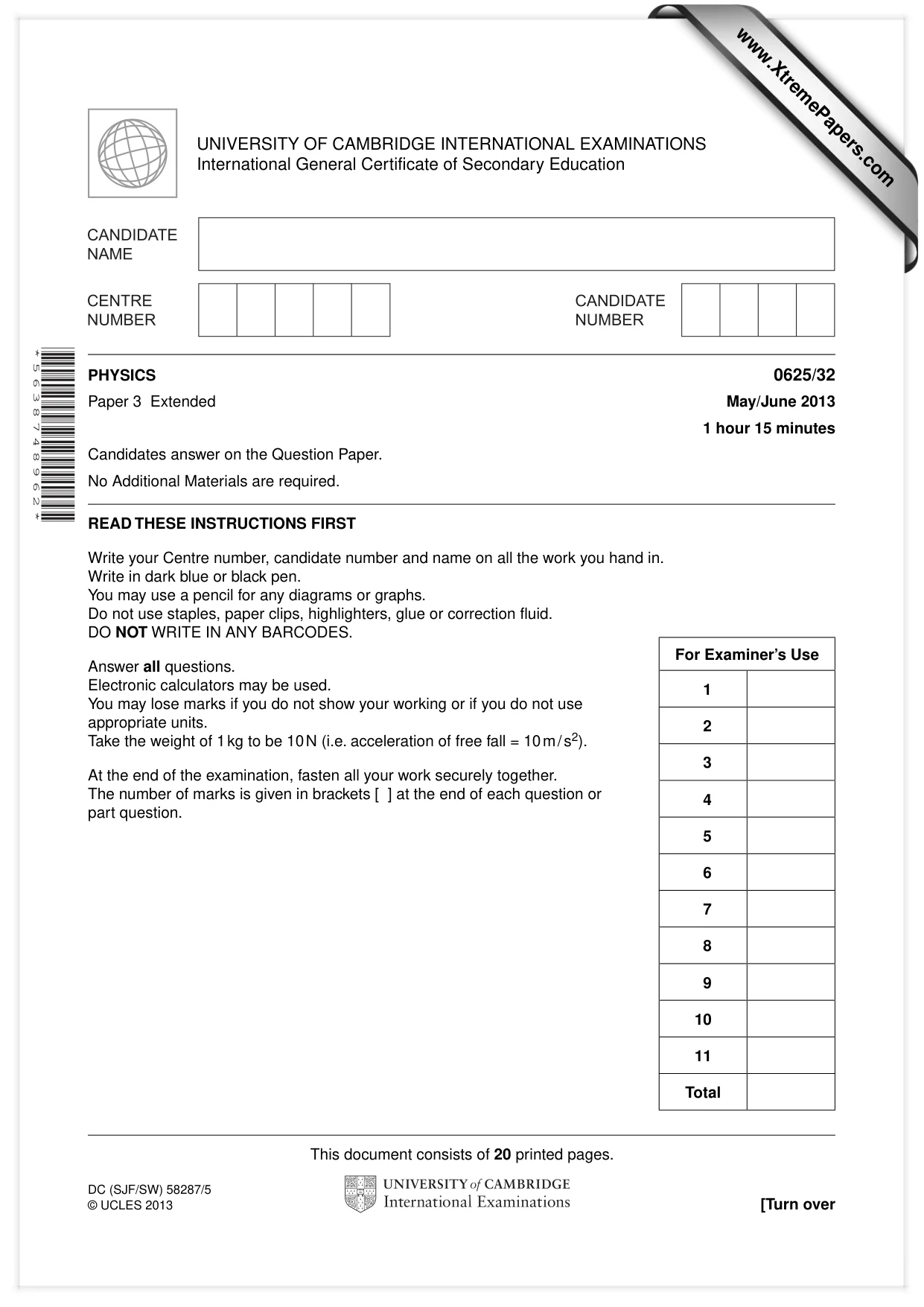Cambridge IGCSE Physics 0625 2013 May/June Paper 3 · Variant 2 question paper, page 1 of 20