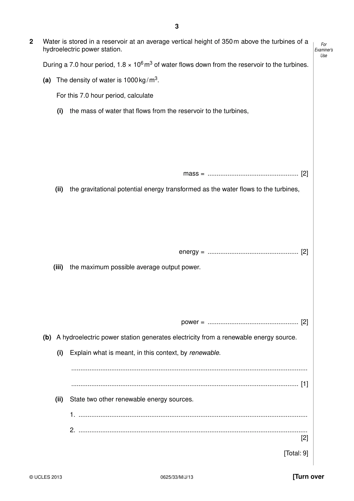 Cambridge IGCSE Physics 0625 2013 May/June Paper 3 · Variant 3 question paper, page 3 of 16