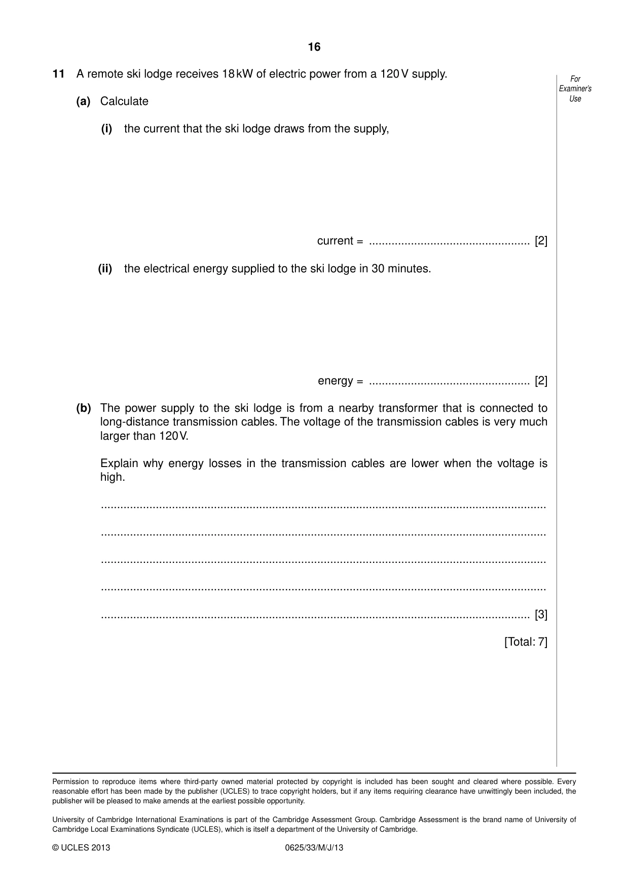 Cambridge IGCSE Physics 0625 2013 May/June Paper 3 · Variant 3 question paper, page 16 of 16