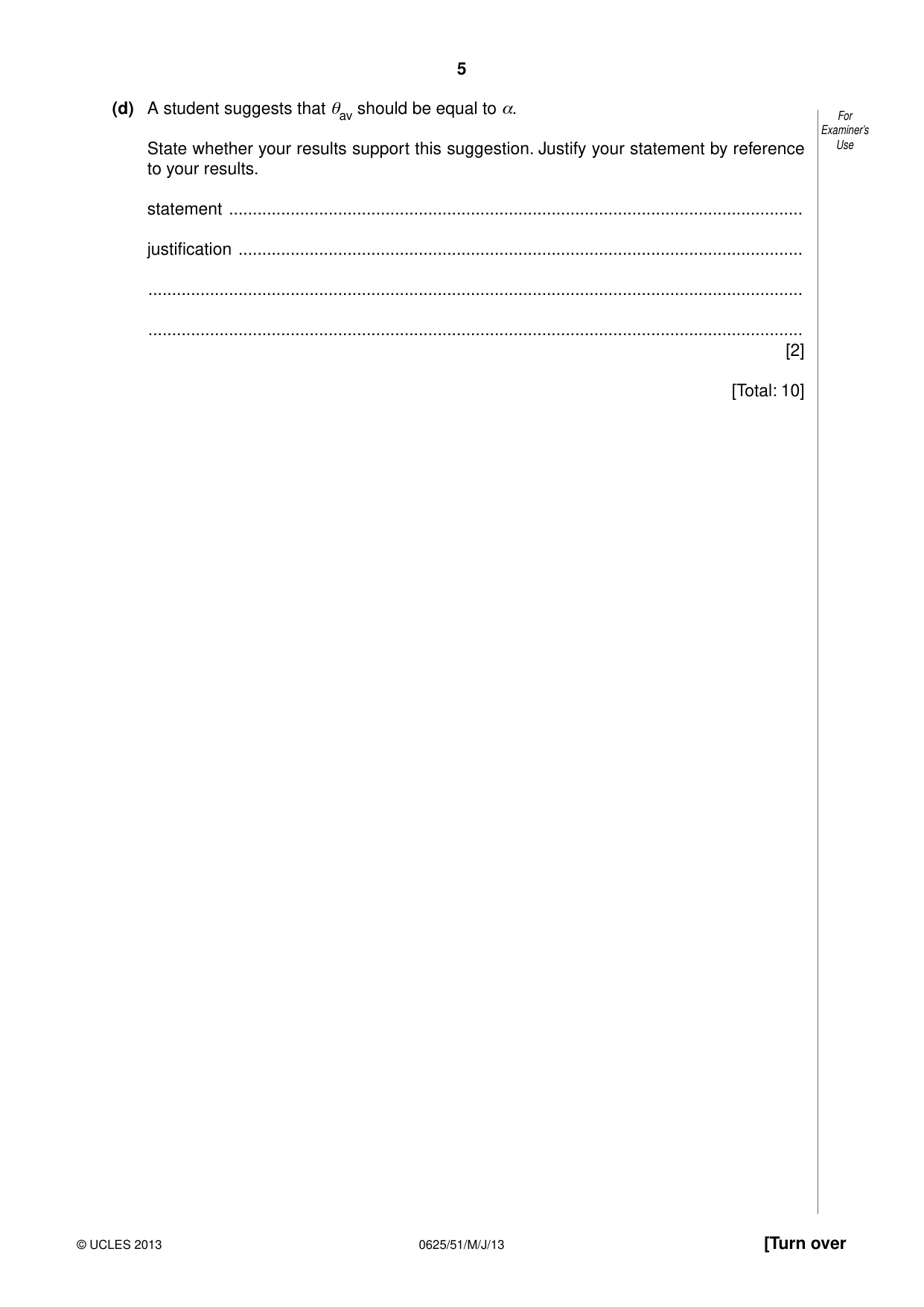 Cambridge IGCSE Physics 0625 2013 May/June Paper 5 · Variant 1 question paper, page 5 of 16