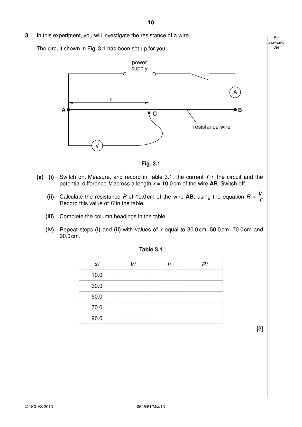 Cambridge IGCSE Physics 0625 2013 May/June Paper 5 · Variant 1 question paper, page 10 of 16