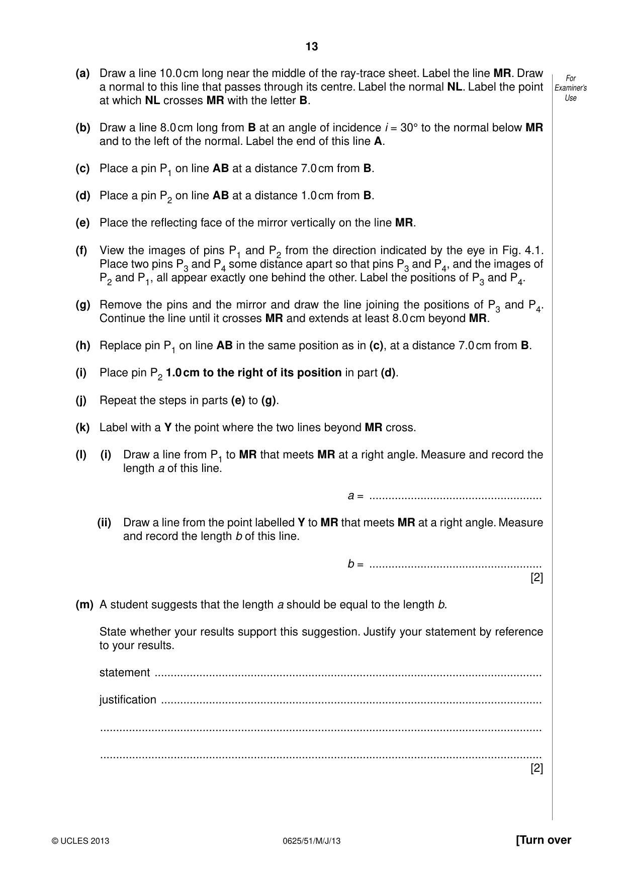 Cambridge IGCSE Physics 0625 2013 May/June Paper 5 · Variant 1 question paper, page 13 of 16