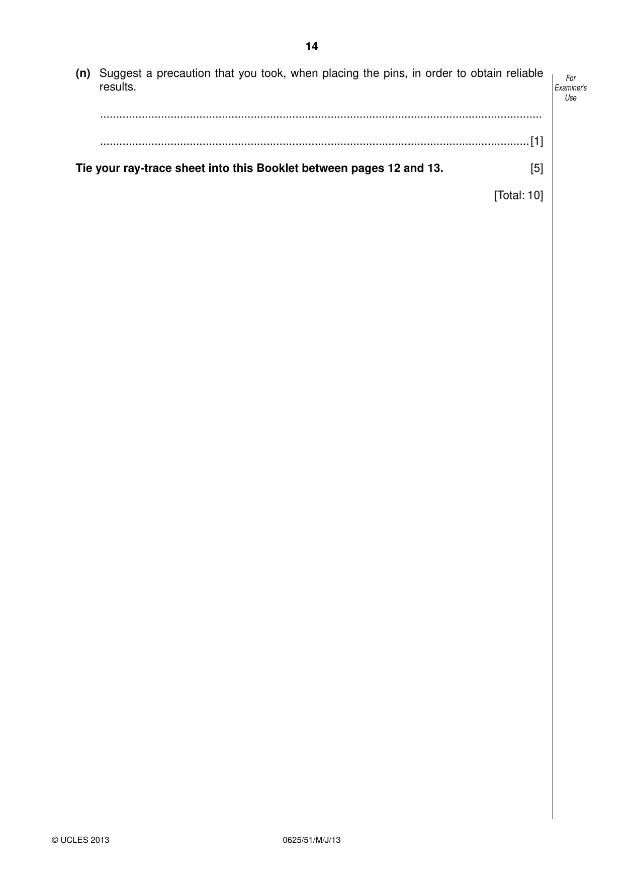 Cambridge IGCSE Physics 0625 2013 May/June Paper 5 · Variant 1 question paper, page 14 of 16
