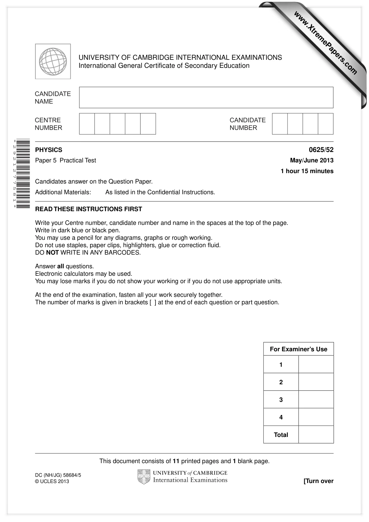 Cambridge IGCSE Physics 0625 2013 May/June Paper 5 · Variant 2 question paper, page 1 of 12