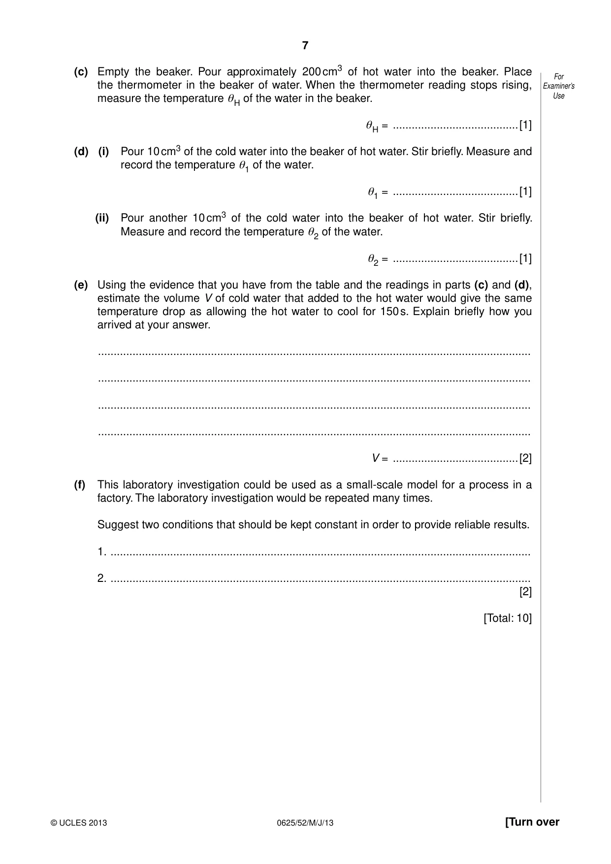 Cambridge IGCSE Physics 0625 2013 May/June Paper 5 · Variant 2 question paper, page 7 of 12