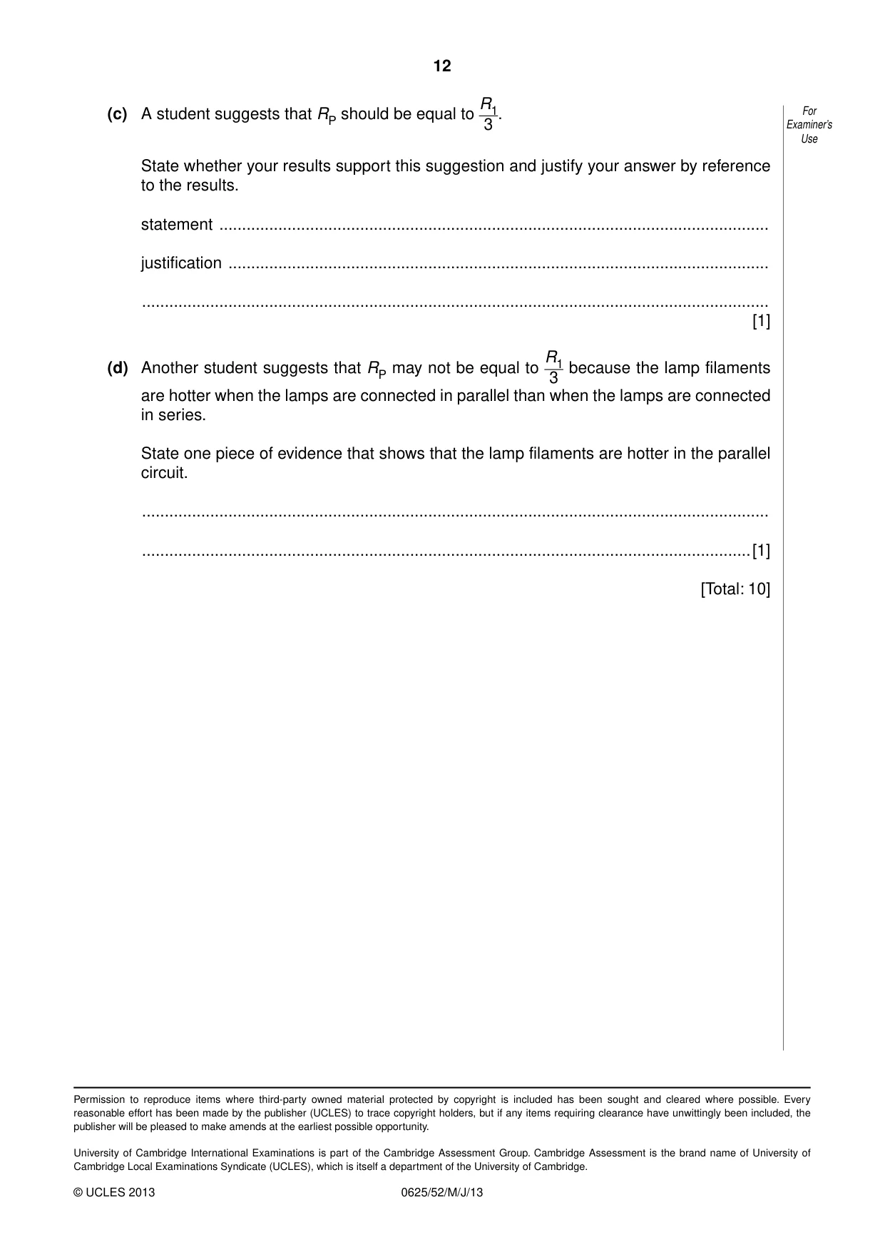 Cambridge IGCSE Physics 0625 2013 May/June Paper 5 · Variant 2 question paper, page 12 of 12