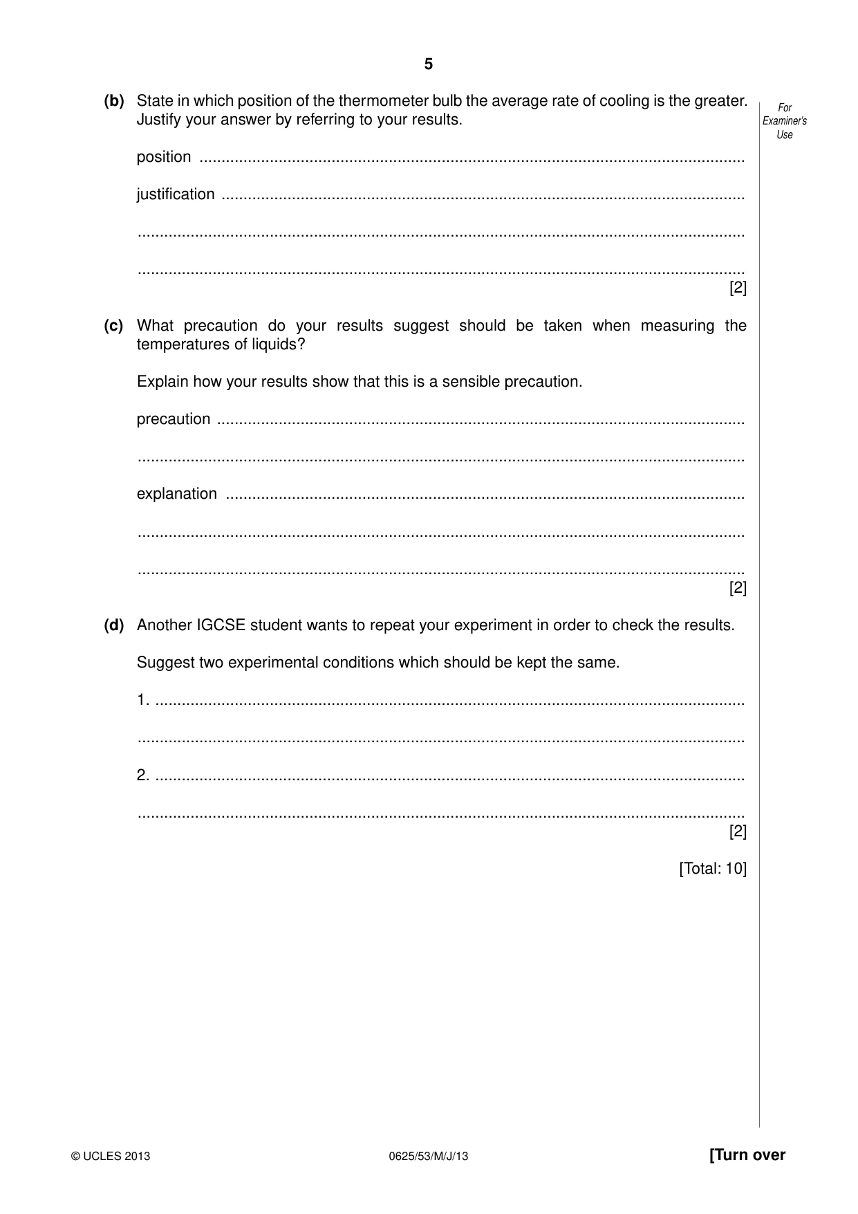 Cambridge IGCSE Physics 0625 2013 May/June Paper 5 · Variant 3 question paper, page 5 of 12