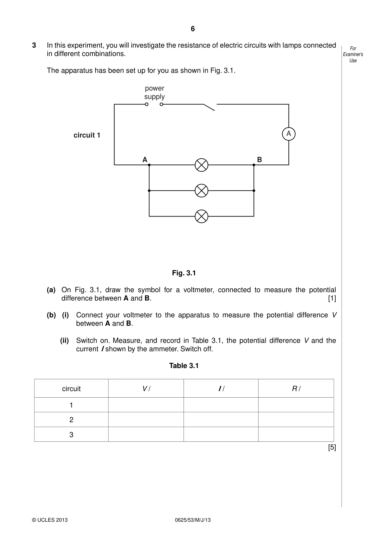 Cambridge IGCSE Physics 0625 2013 May/June Paper 5 · Variant 3 question paper, page 6 of 12