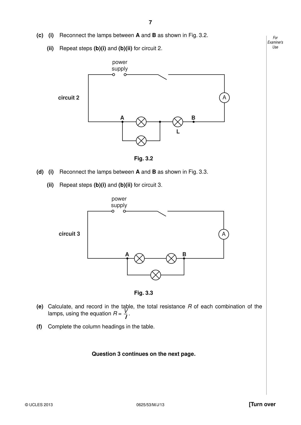 Cambridge IGCSE Physics 0625 2013 May/June Paper 5 · Variant 3 question paper, page 7 of 12