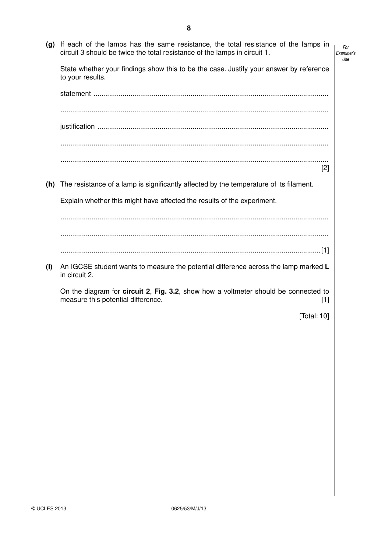 Cambridge IGCSE Physics 0625 2013 May/June Paper 5 · Variant 3 question paper, page 8 of 12
