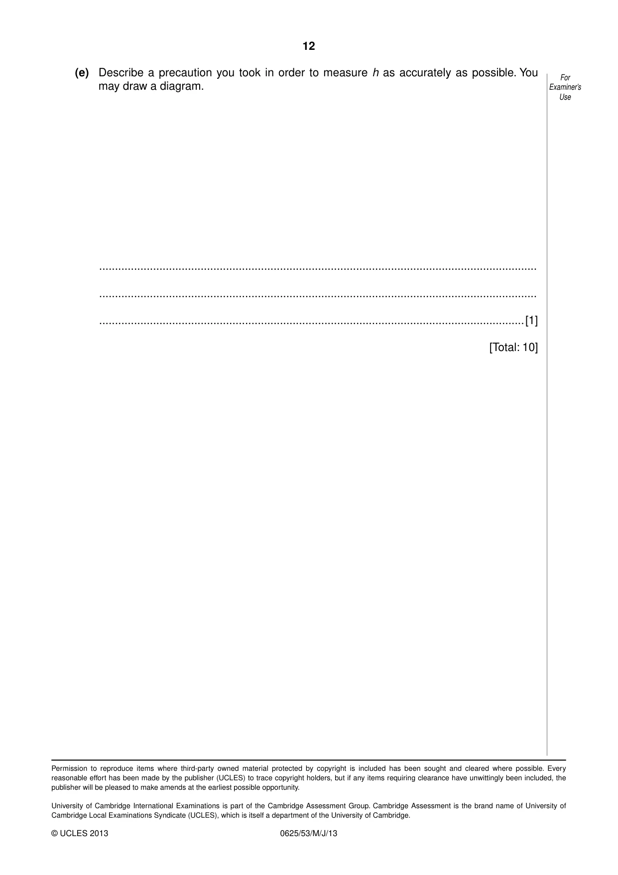 Cambridge IGCSE Physics 0625 2013 May/June Paper 5 · Variant 3 question paper, page 12 of 12