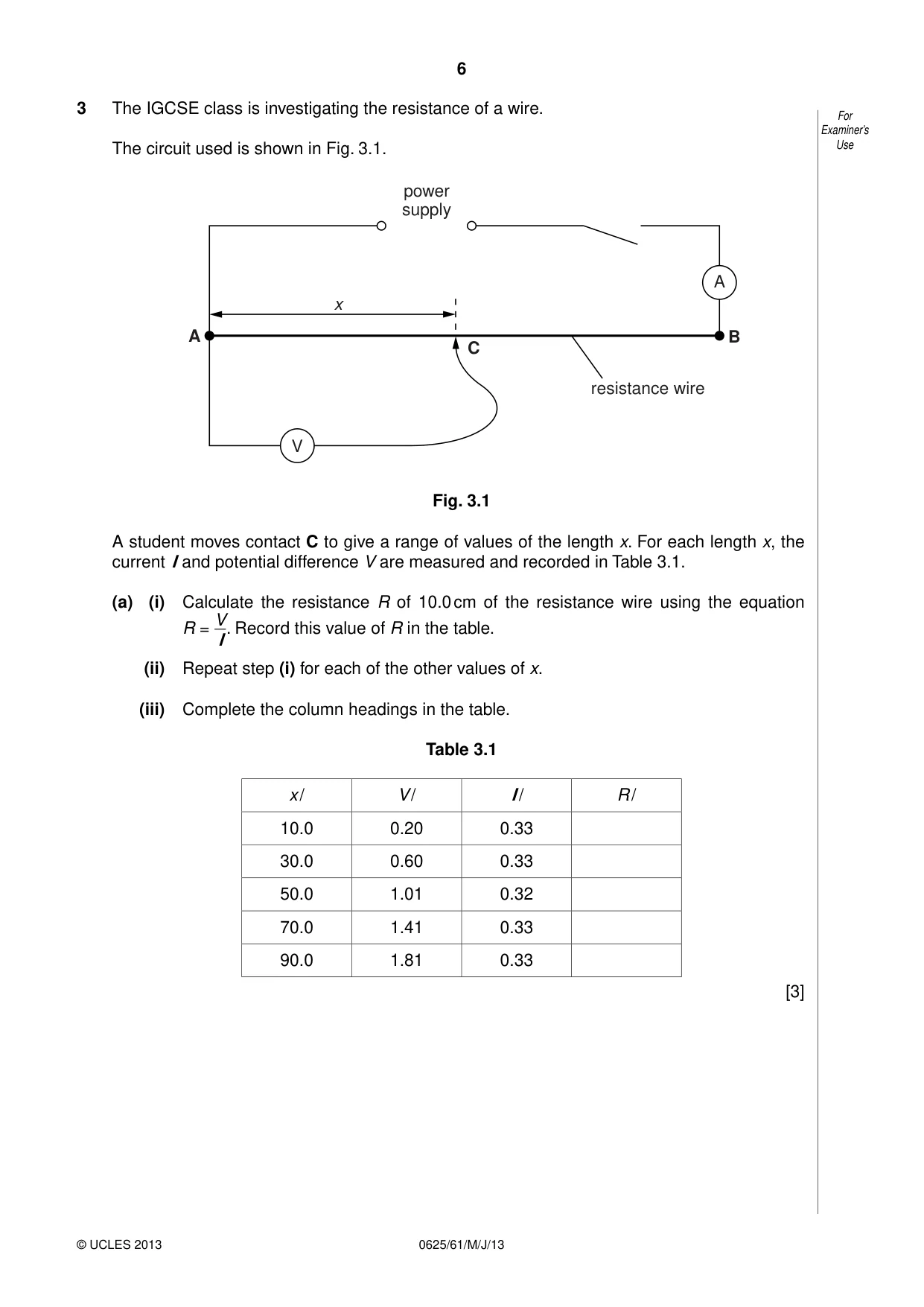 Cambridge IGCSE Physics 0625 2013 May/June Paper 6 · Variant 1 question paper, page 6 of 12