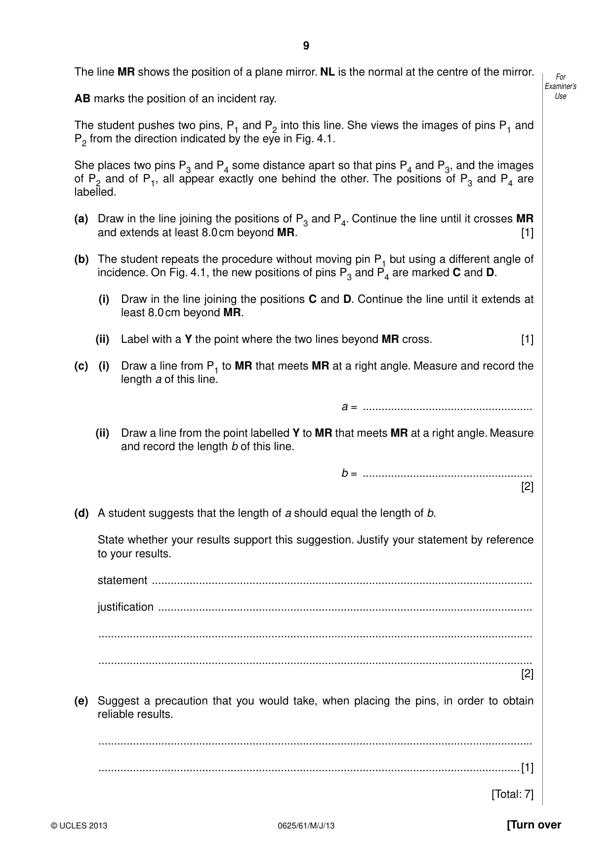 Cambridge IGCSE Physics 0625 2013 May/June Paper 6 · Variant 1 question paper, page 9 of 12