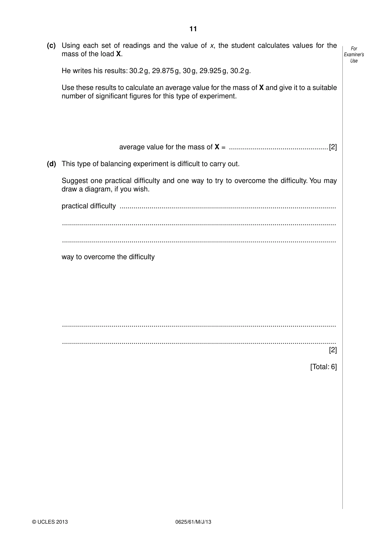 Cambridge IGCSE Physics 0625 2013 May/June Paper 6 · Variant 1 question paper, page 11 of 12