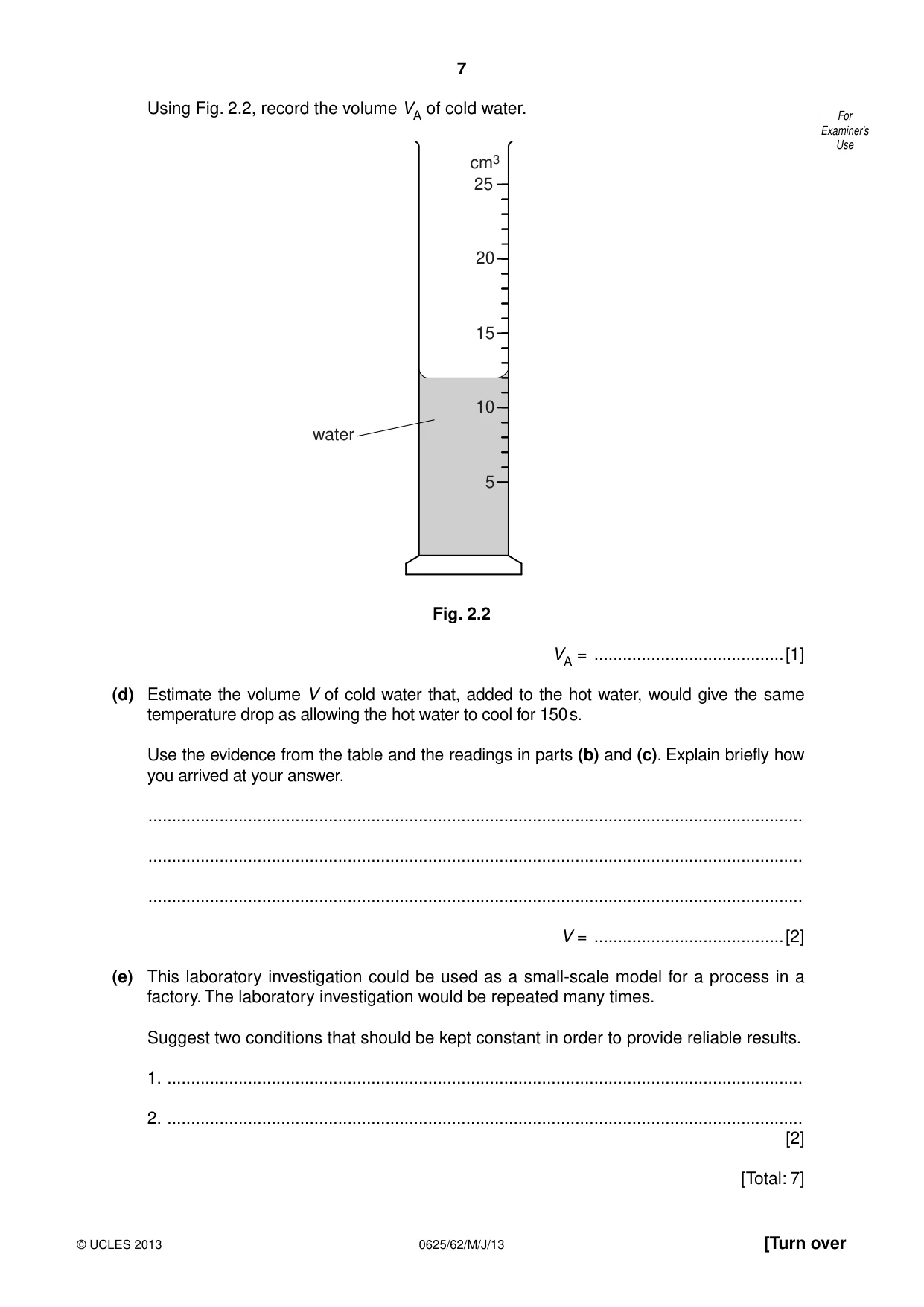 Cambridge IGCSE Physics 0625 2013 May/June Paper 6 · Variant 2 question paper, page 7 of 16
