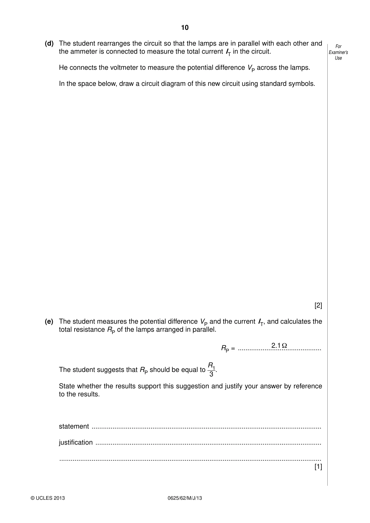 Cambridge IGCSE Physics 0625 2013 May/June Paper 6 · Variant 2 question paper, page 10 of 16