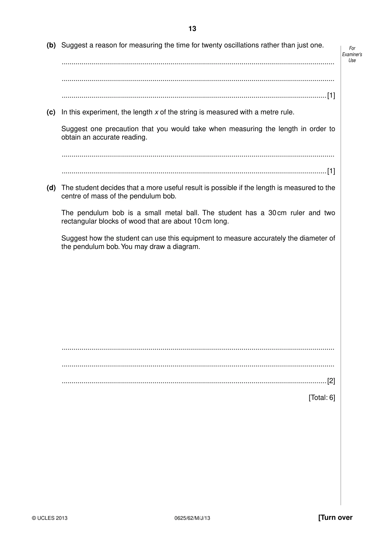 Cambridge IGCSE Physics 0625 2013 May/June Paper 6 · Variant 2 question paper, page 13 of 16