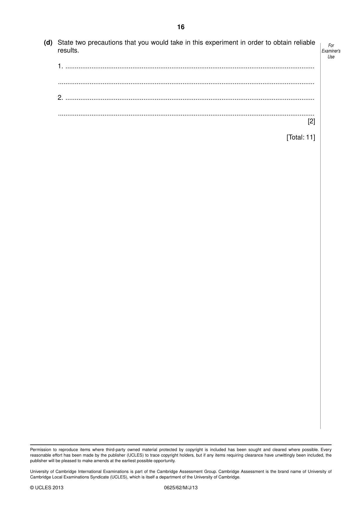 Cambridge IGCSE Physics 0625 2013 May/June Paper 6 · Variant 2 question paper, page 16 of 16